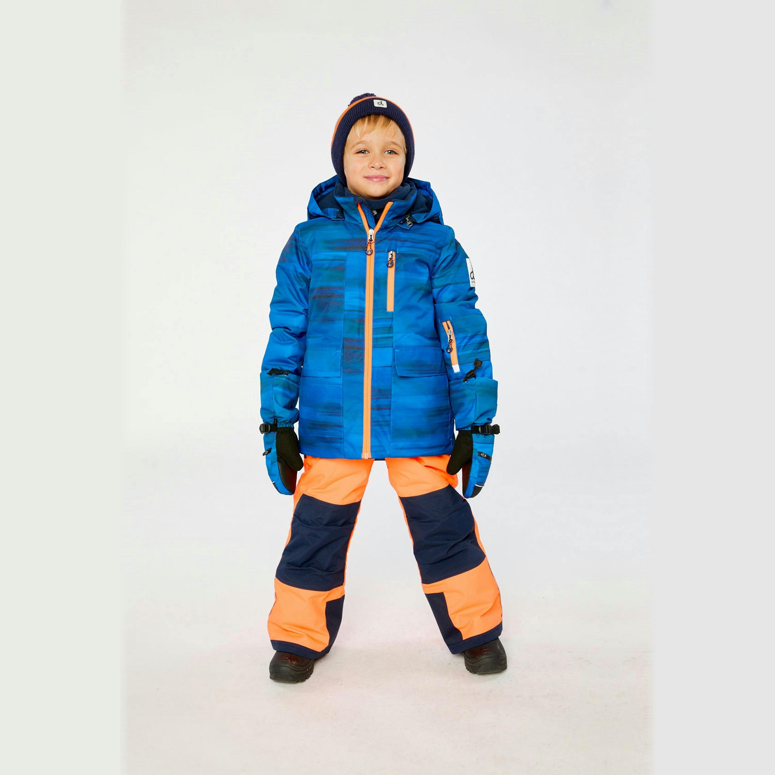 Two Piece Play Snowsuit Navy Blue And Orange With Orange Pants , view 4 of 6