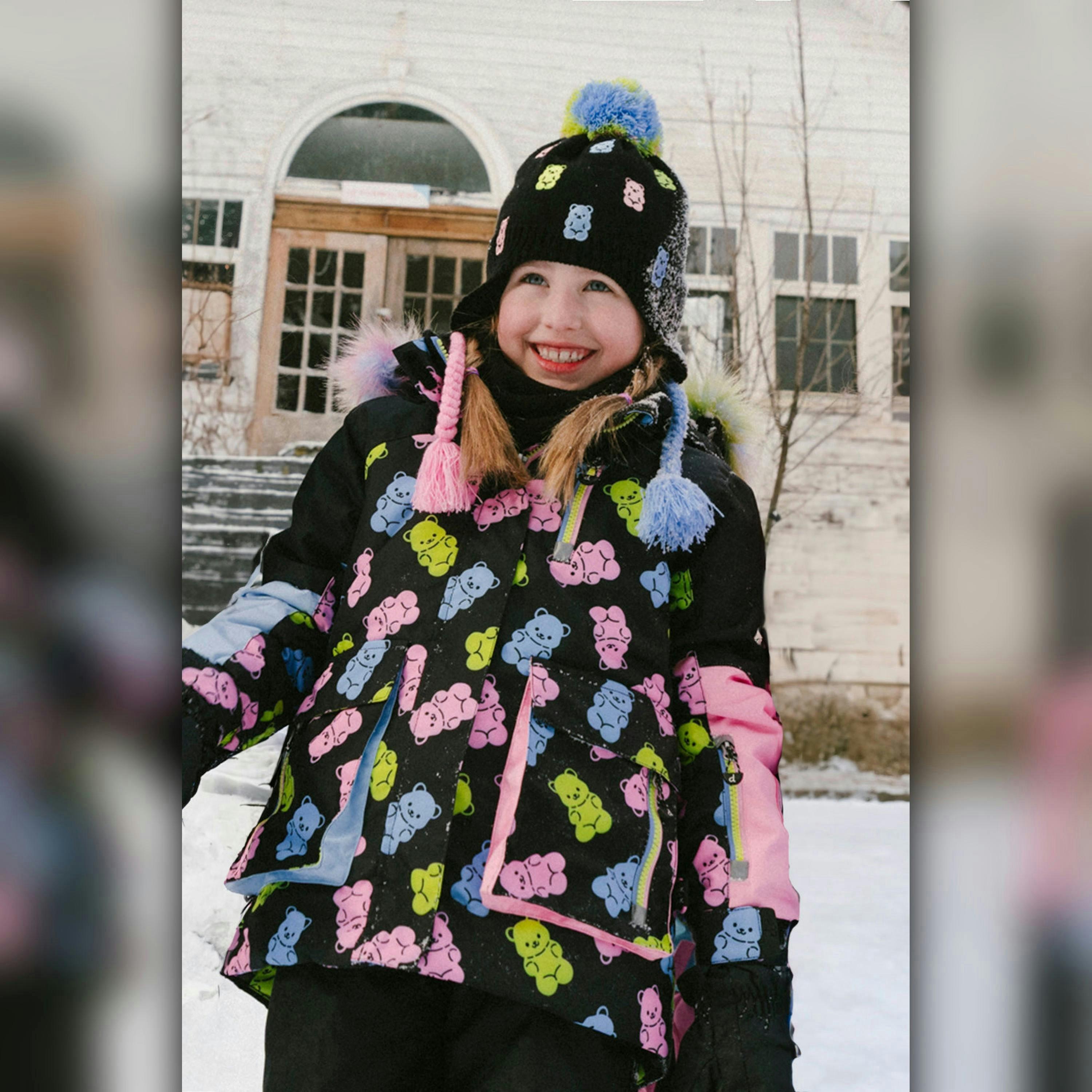 Two Piece Play Snowsuit Black Gummy Bear Print , view 3 of 6