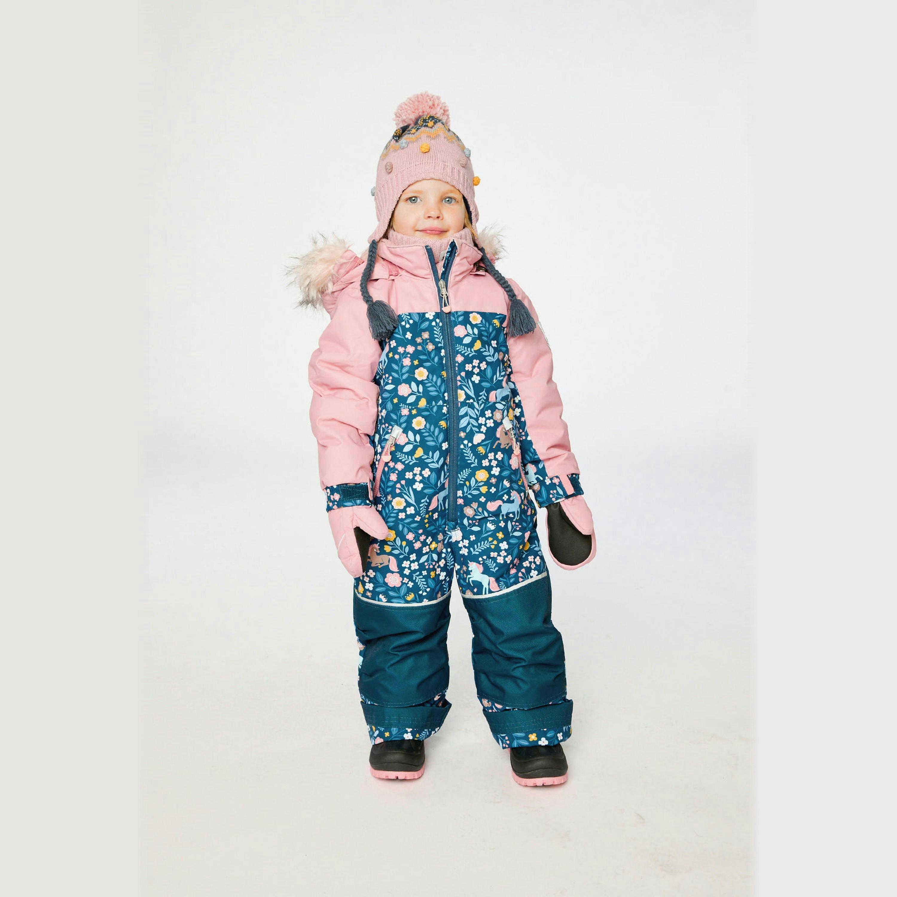 Kids One Piece Discover Snowsuit Blue And Pink Unicorn Print , view 4 of 6