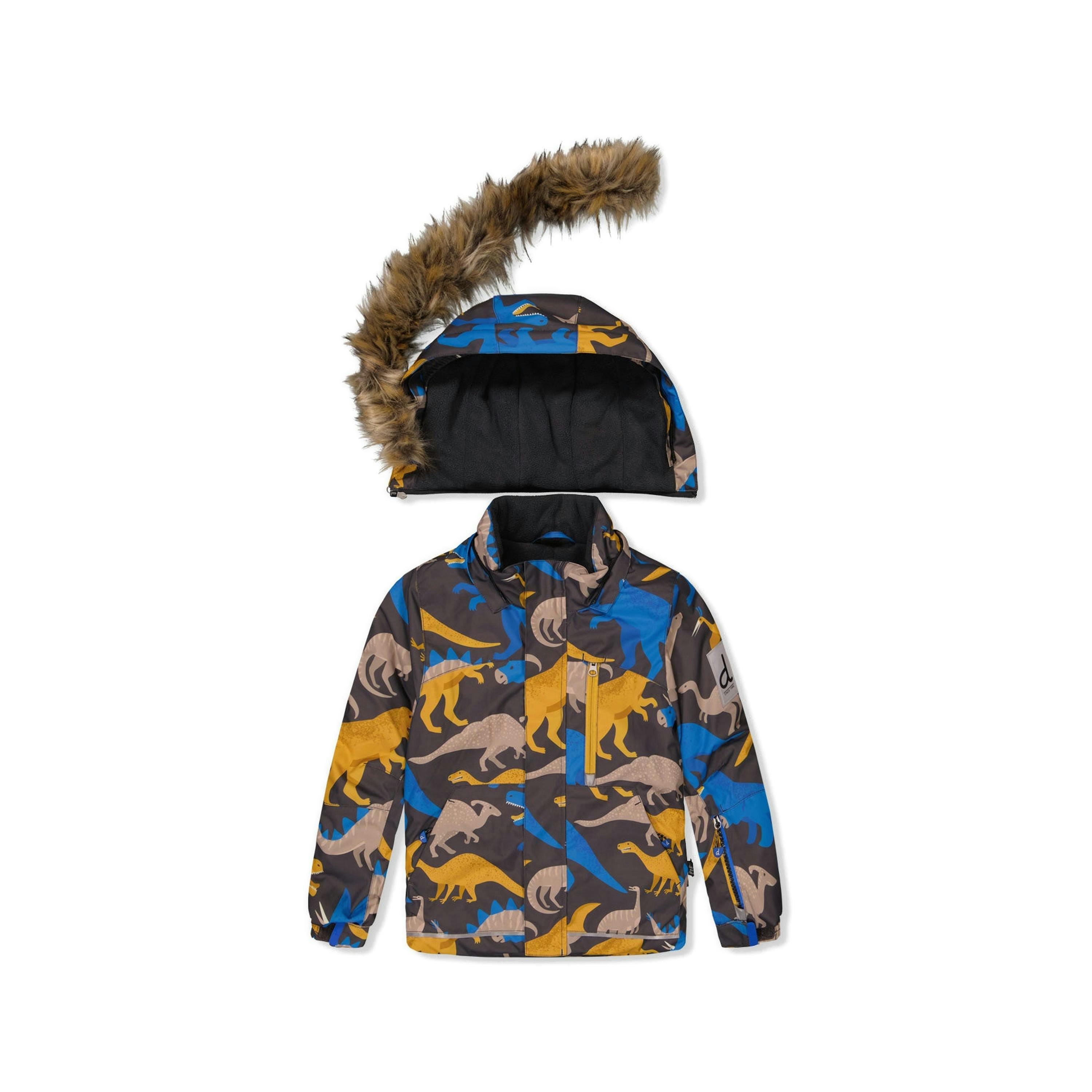 Two Piece Play Snowsuit Grey And Blue Dinosaur Print With Yellow Pants , view 4 of 6