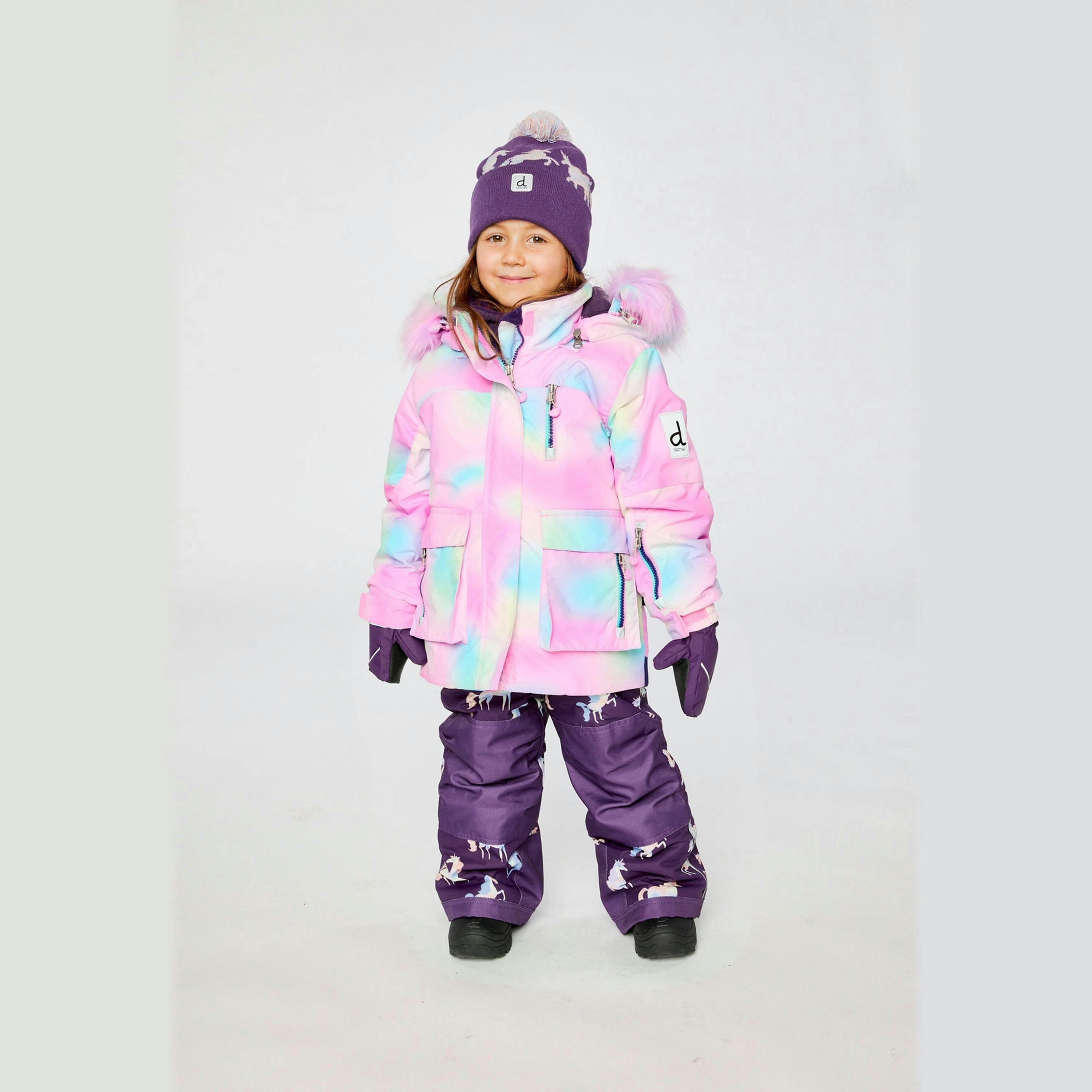 Two Piece Play Snowsuit Multicolored With Purple Unicorn Print Pants , view 2 of 6