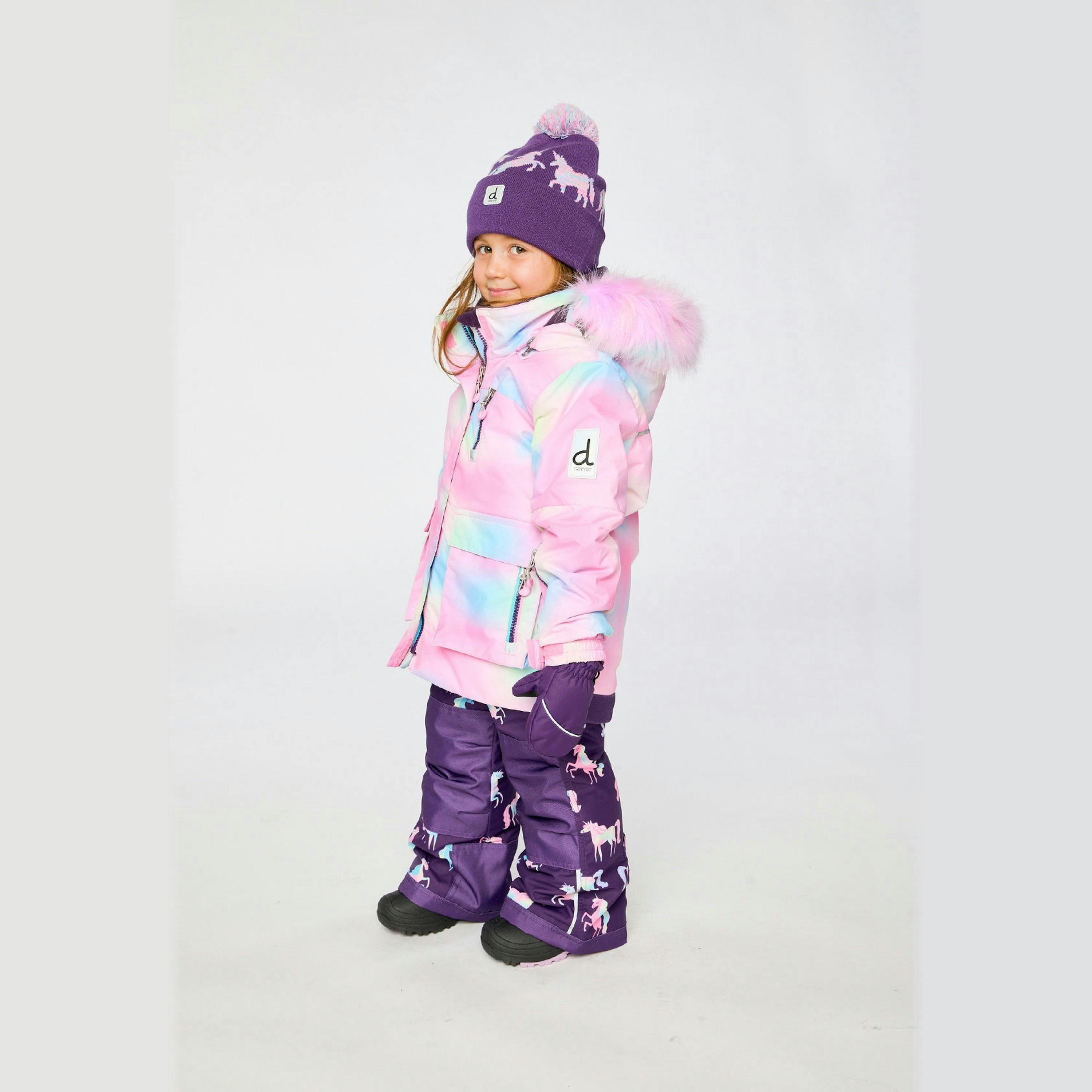Two Piece Play Snowsuit Multicolored With Purple Unicorn Print Pants , view 3 of 6