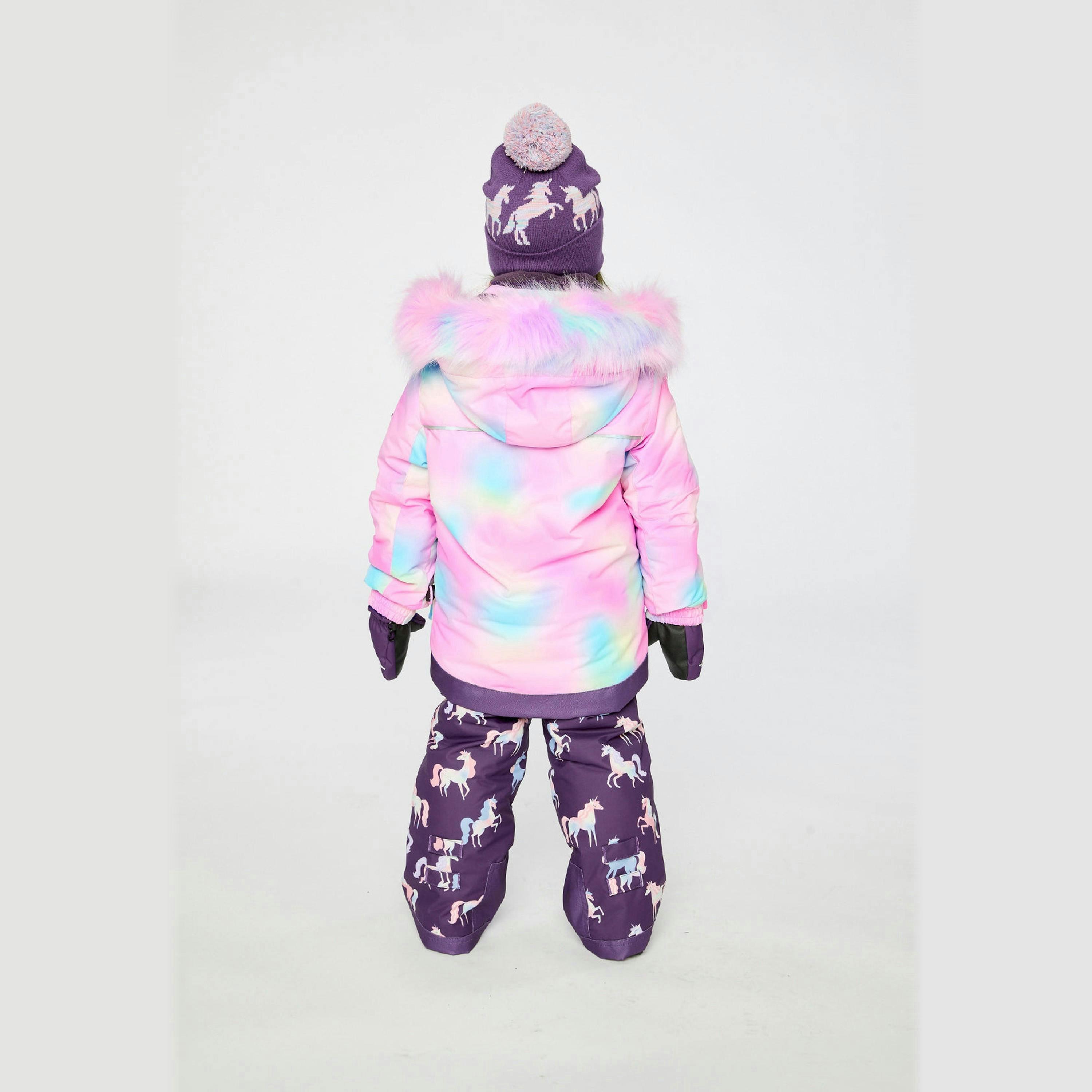 Two Piece Play Snowsuit Multicolored With Purple Unicorn Print Pants , view 4 of 6