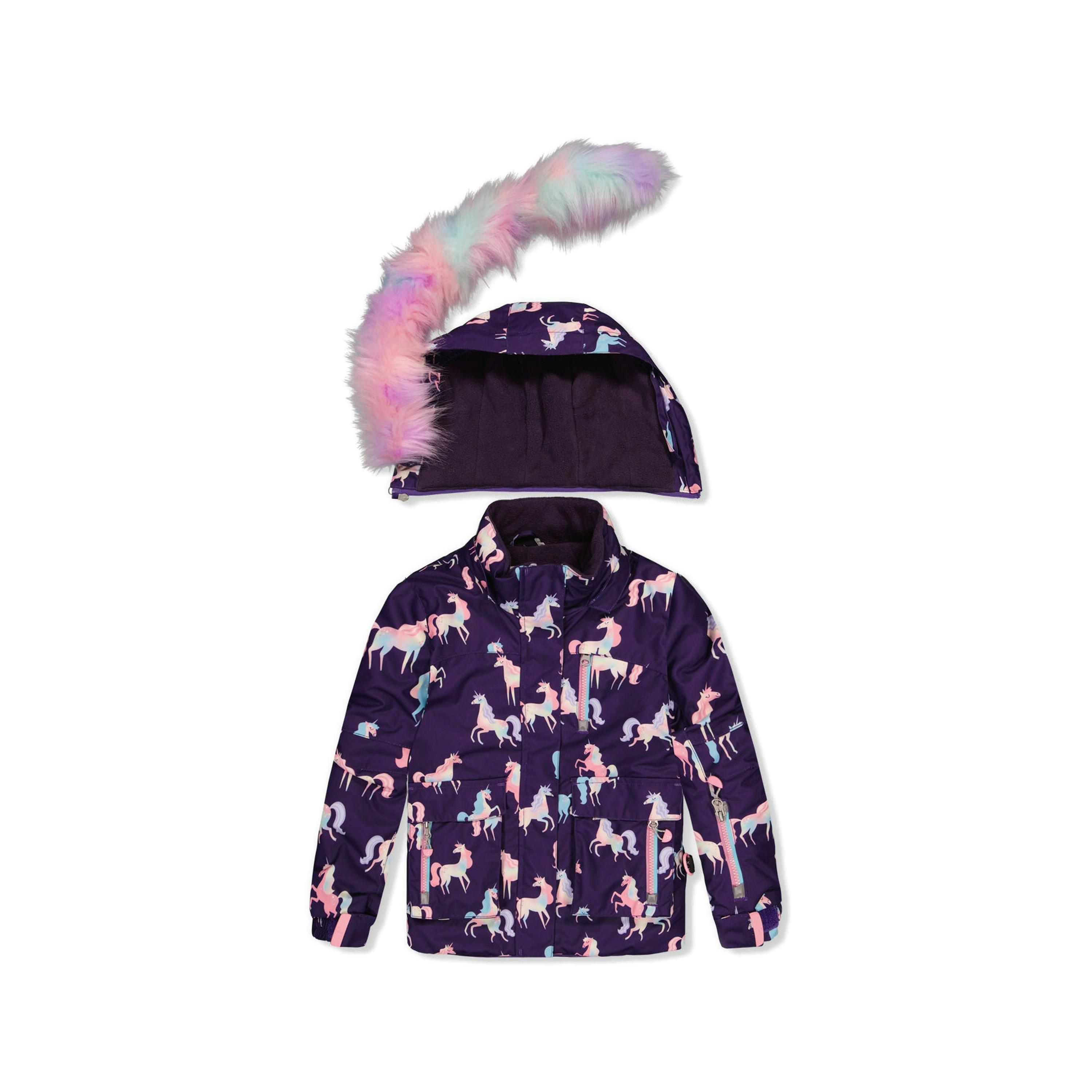 Two Piece Play Snowsuit Purple Unicorn Print With Multicolored Pants , view 5 of 6