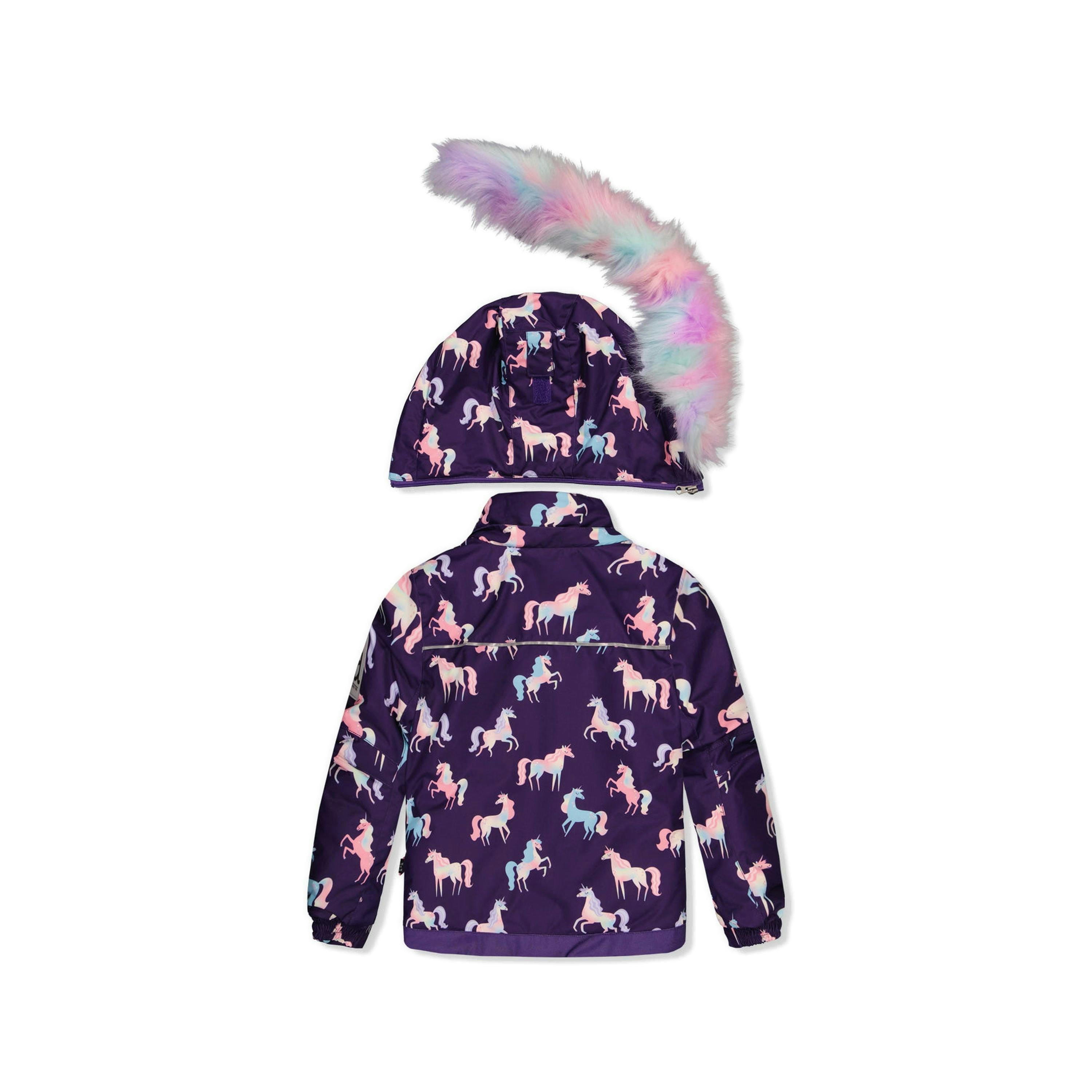 Two Piece Play Snowsuit Purple Unicorn Print With Multicolored Pants , view 6 of 6