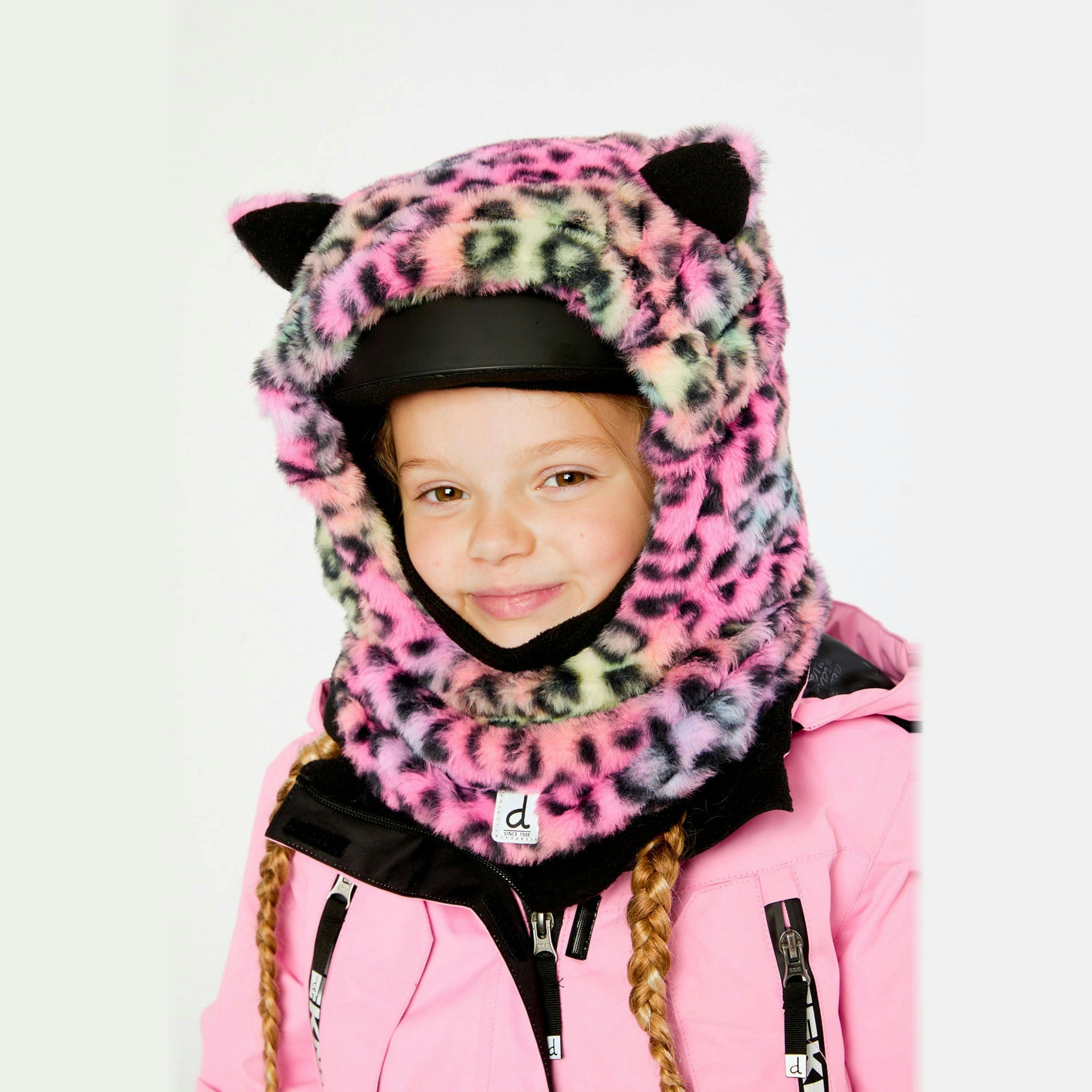 Oversized Polar Balaclava For Ski Helmet Multicolored Leopard Fur , view 2 of 3