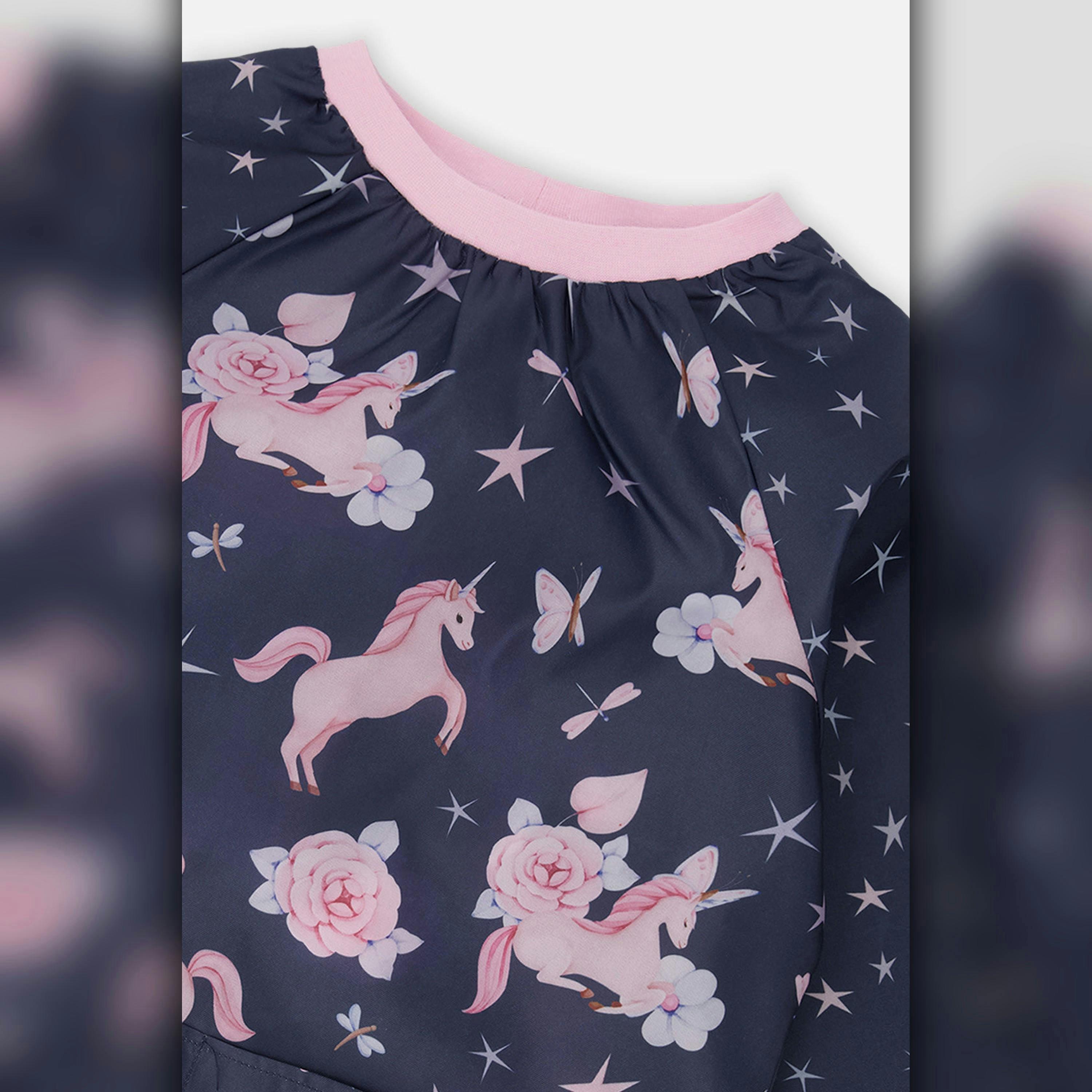 Apron Navy Unicorn Print , view 2 of 2