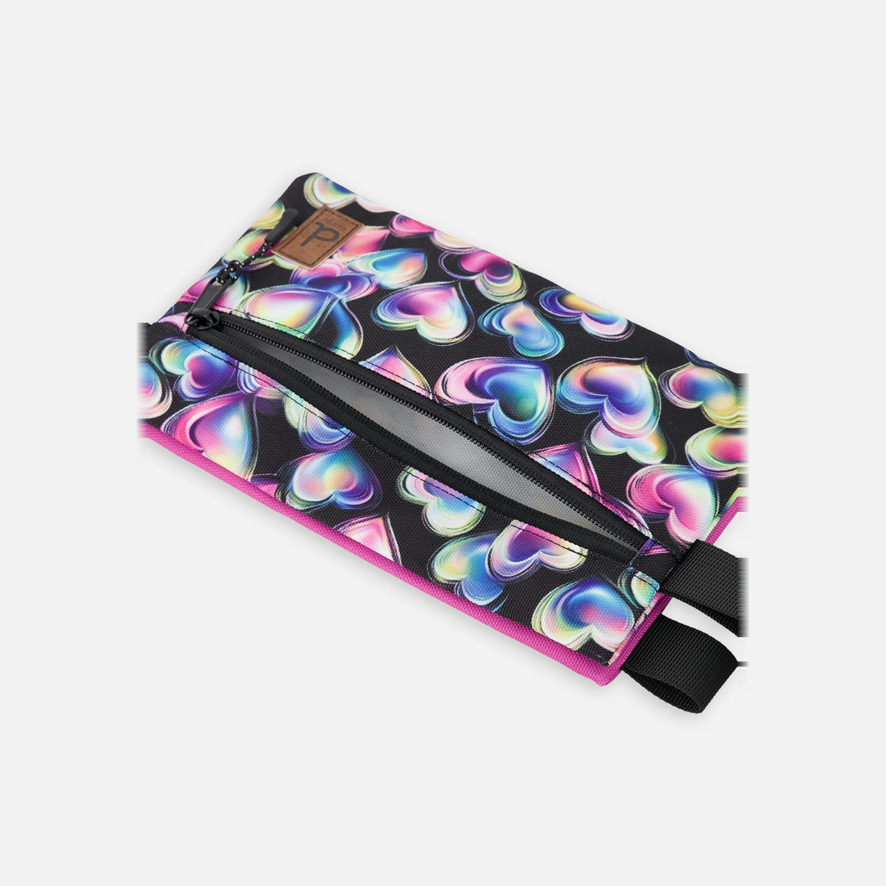 Pencil Case Black Printed With Hearts , view 2 of 3