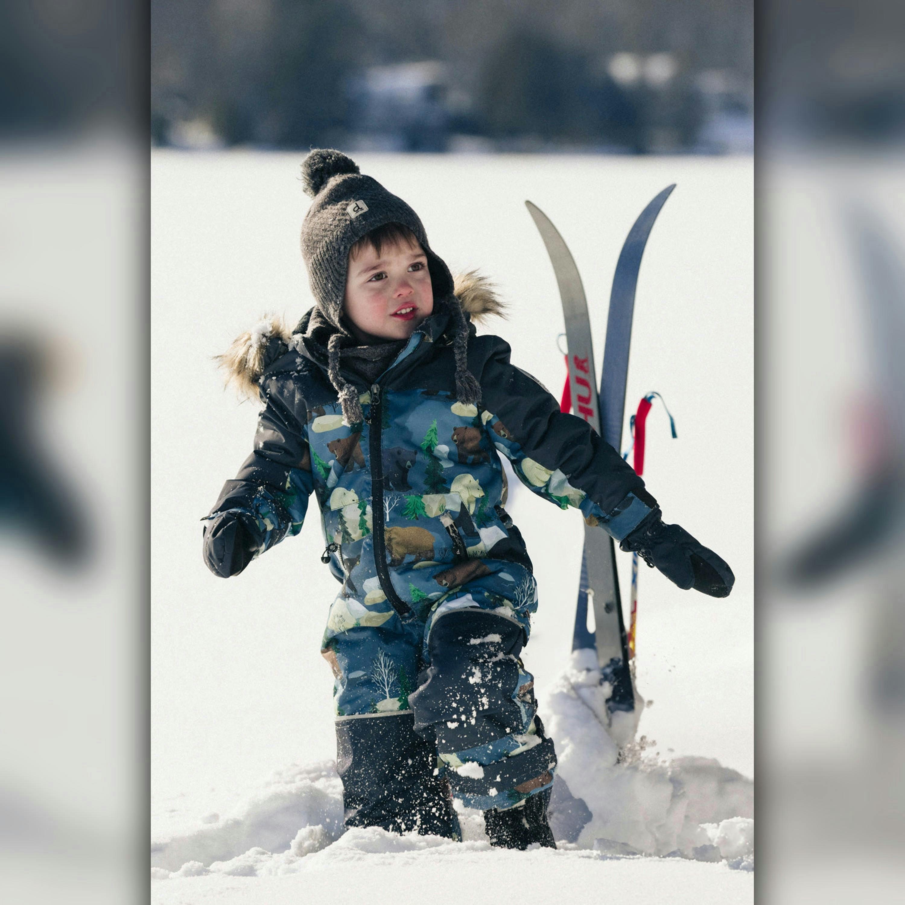 Kids One Piece Discover Snowsuit Blue Bear Print , view 2 of 6