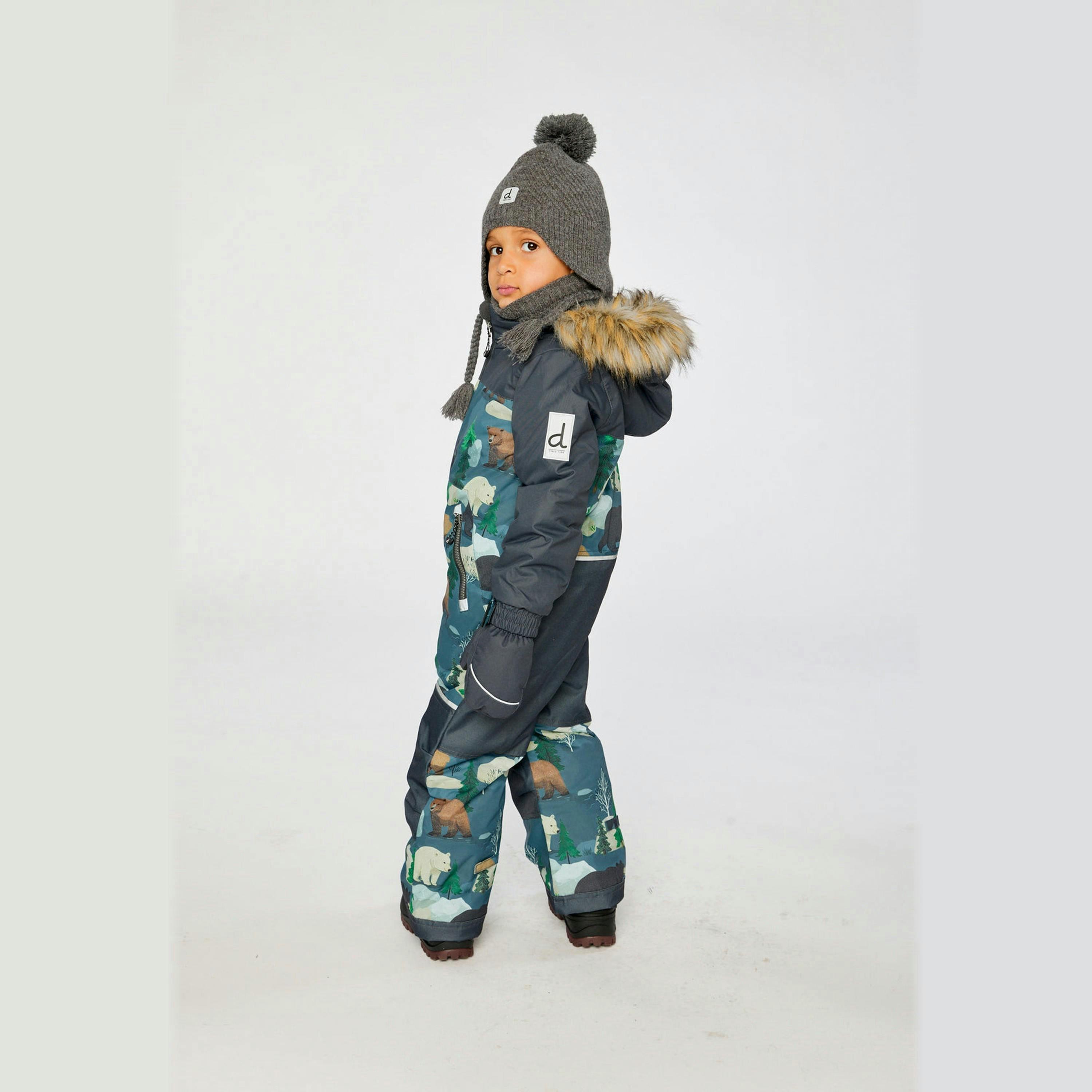 Kids One Piece Discover Snowsuit Blue Bear Print , view 5 of 6