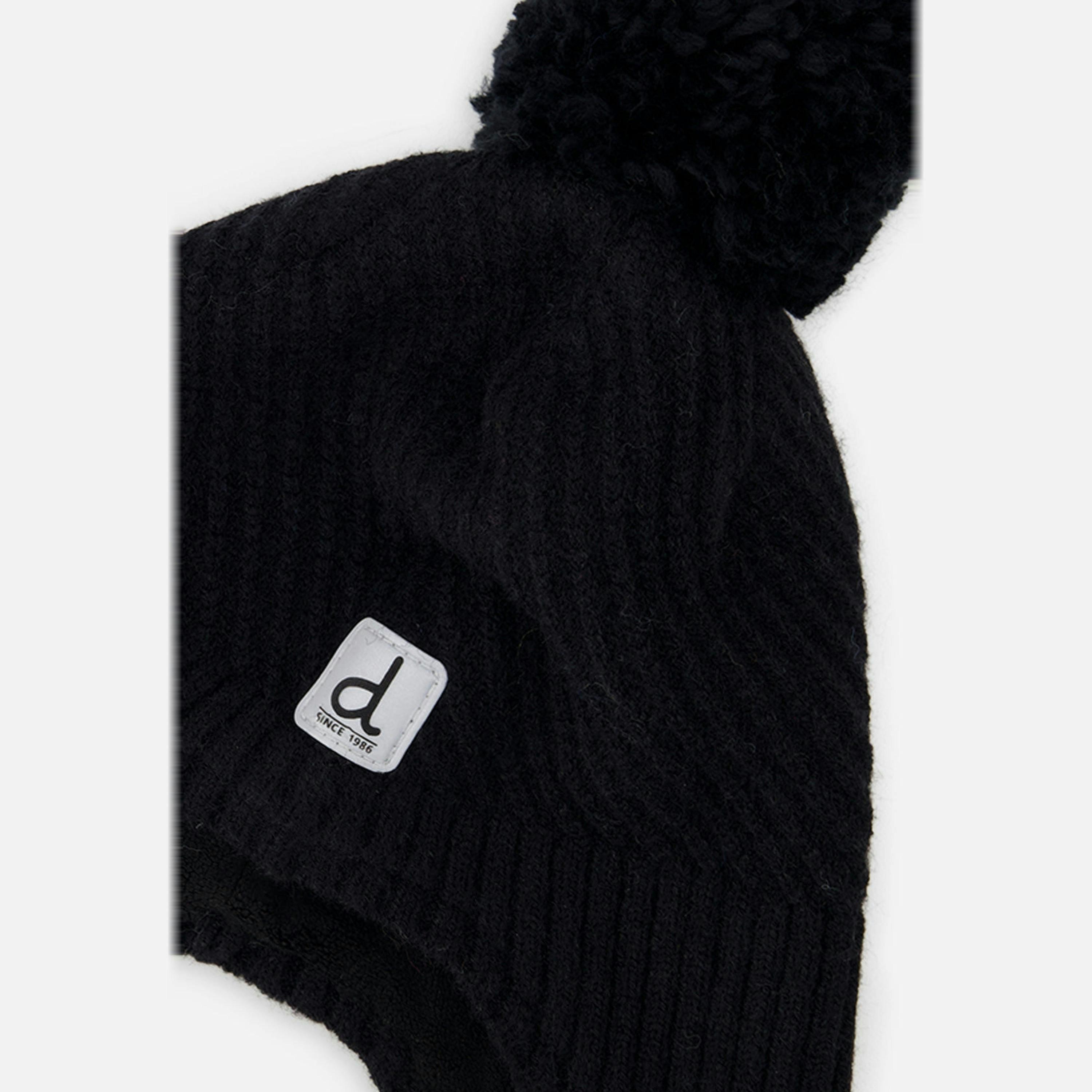 Winter Peruvian Knit Hat with Pompom Black , view 2 of 2