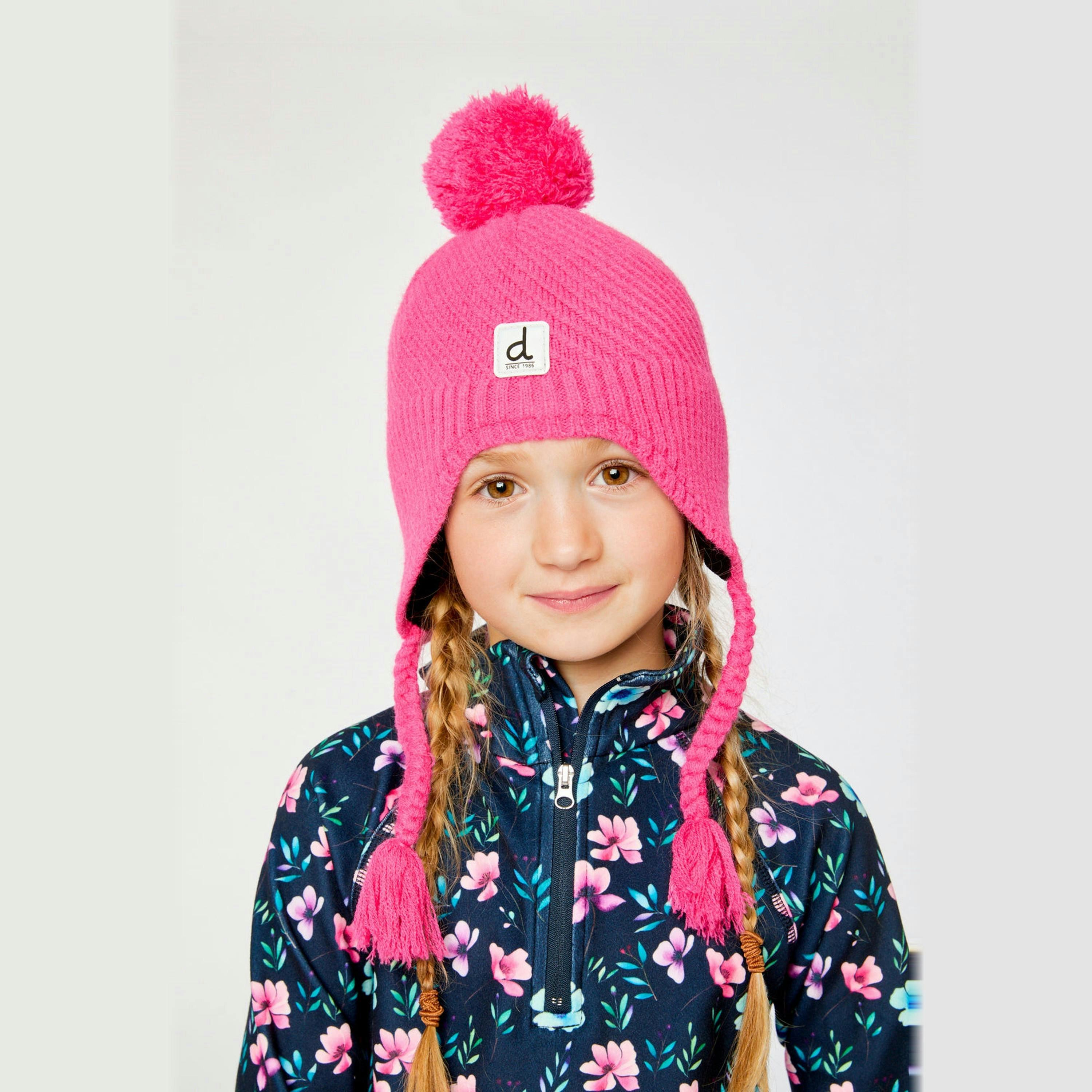 Winter Peruvian Knit Hat With Pompom Bright Pink , view 2 of 3