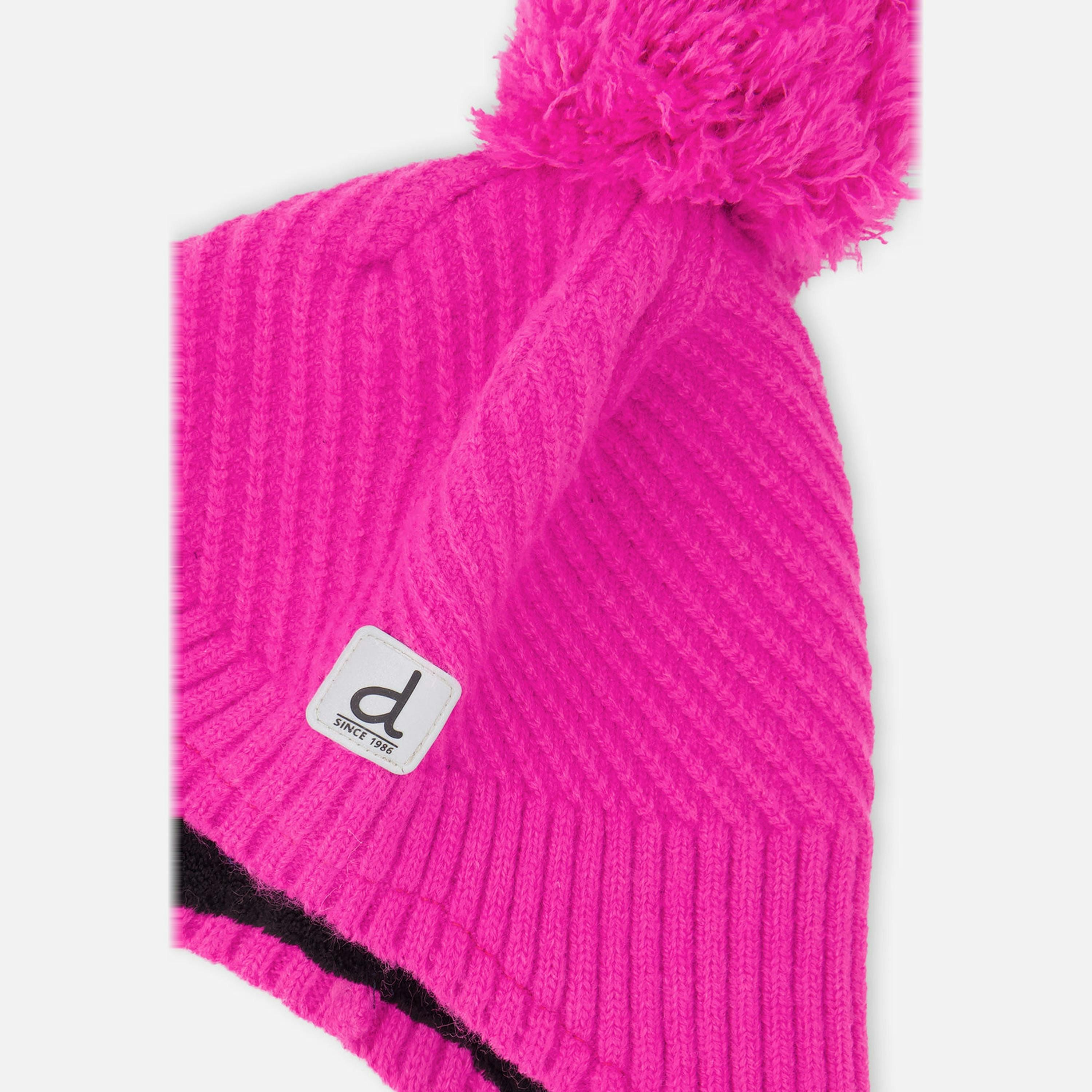 Winter Peruvian Knit Hat With Pompom Bright Pink , view 3 of 3