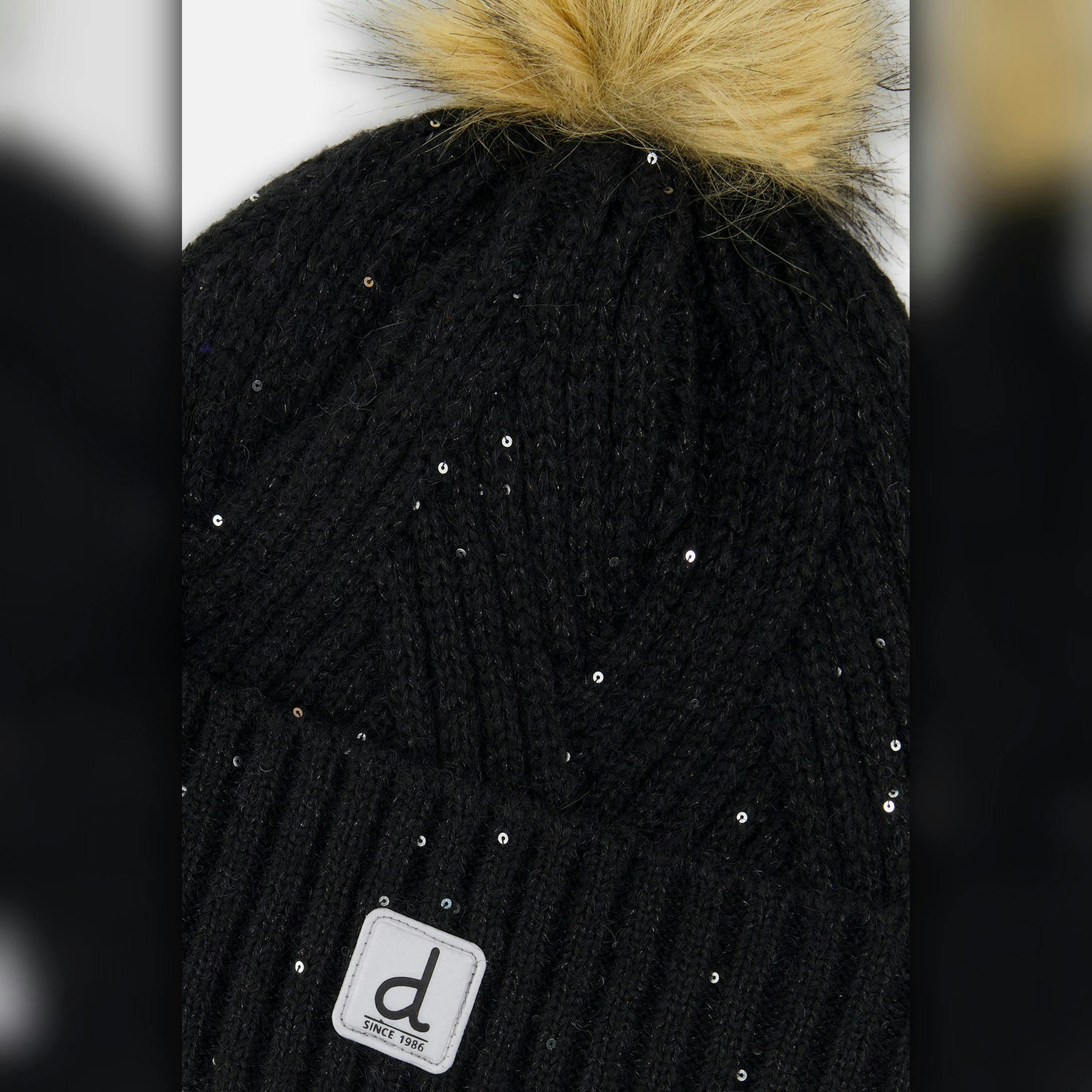 Winter Knit Hat With Pompom Black , view 3 of 3