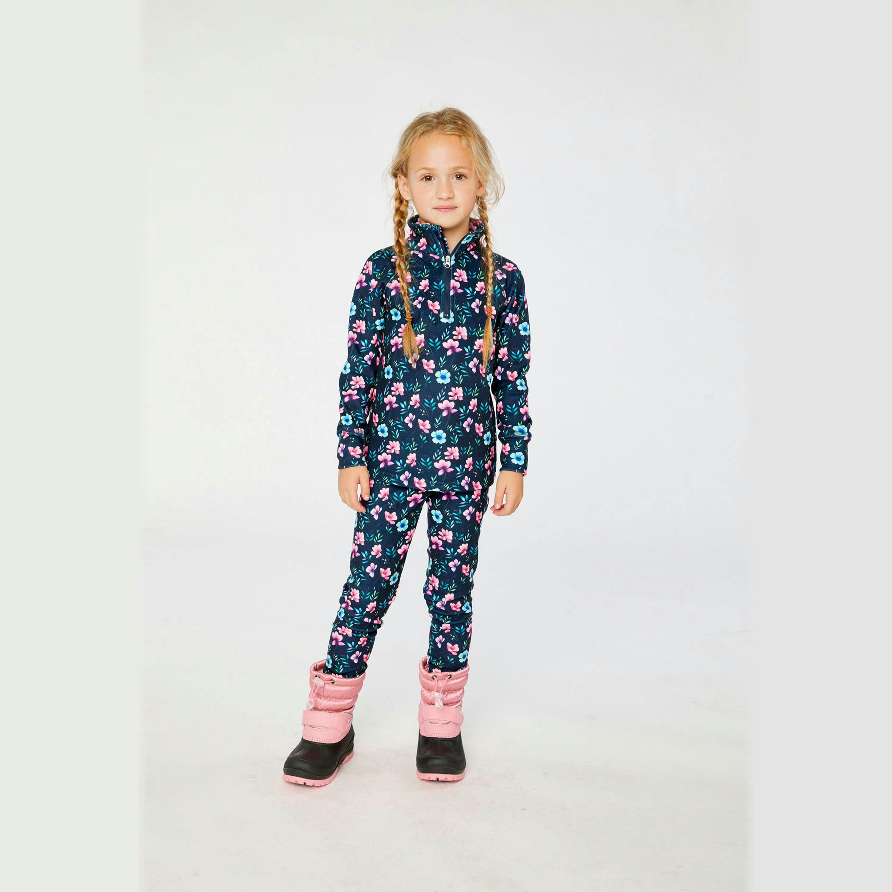 Two Piece Thermal Underwear Blue Floral Print , view 2 of 5