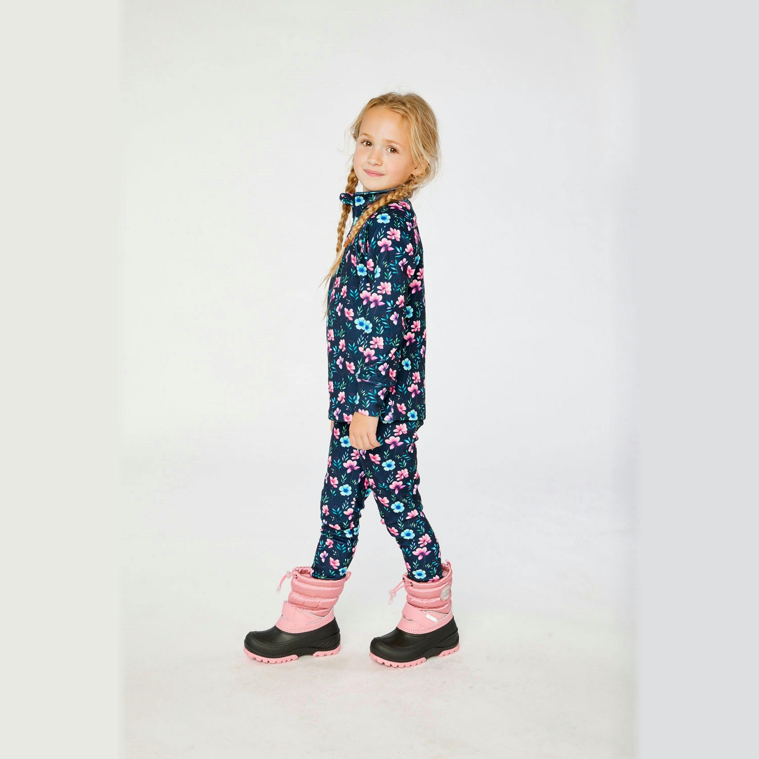Two Piece Thermal Underwear Blue Floral Print , view 3 of 5