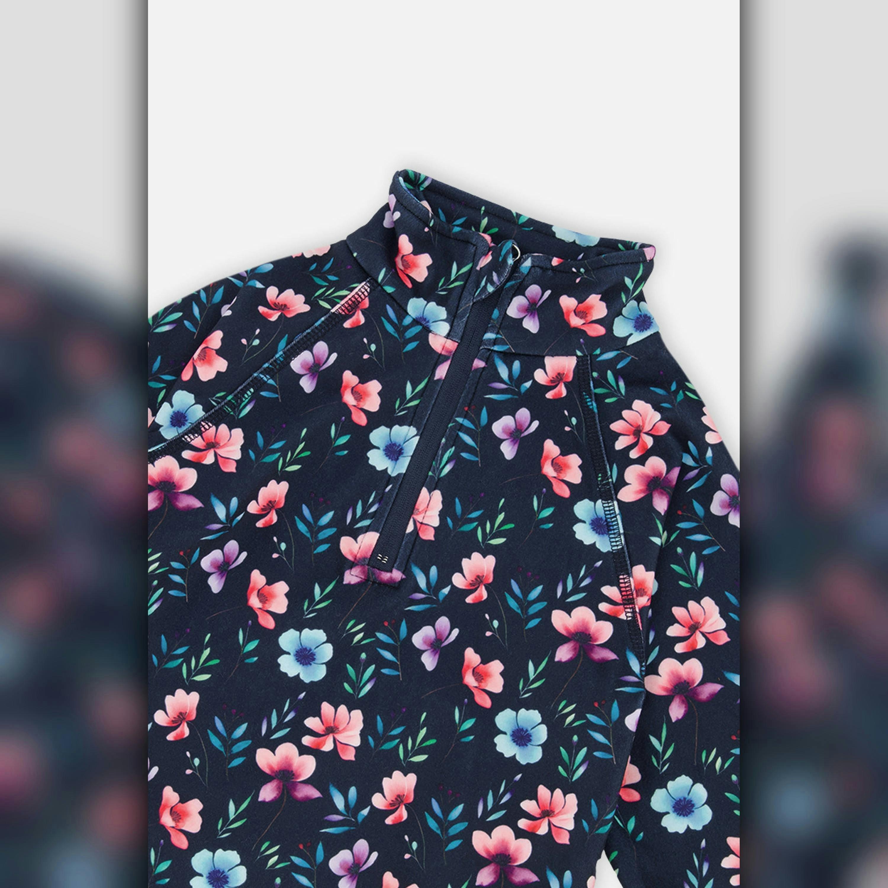 Two Piece Thermal Underwear Blue Floral Print , view 5 of 5