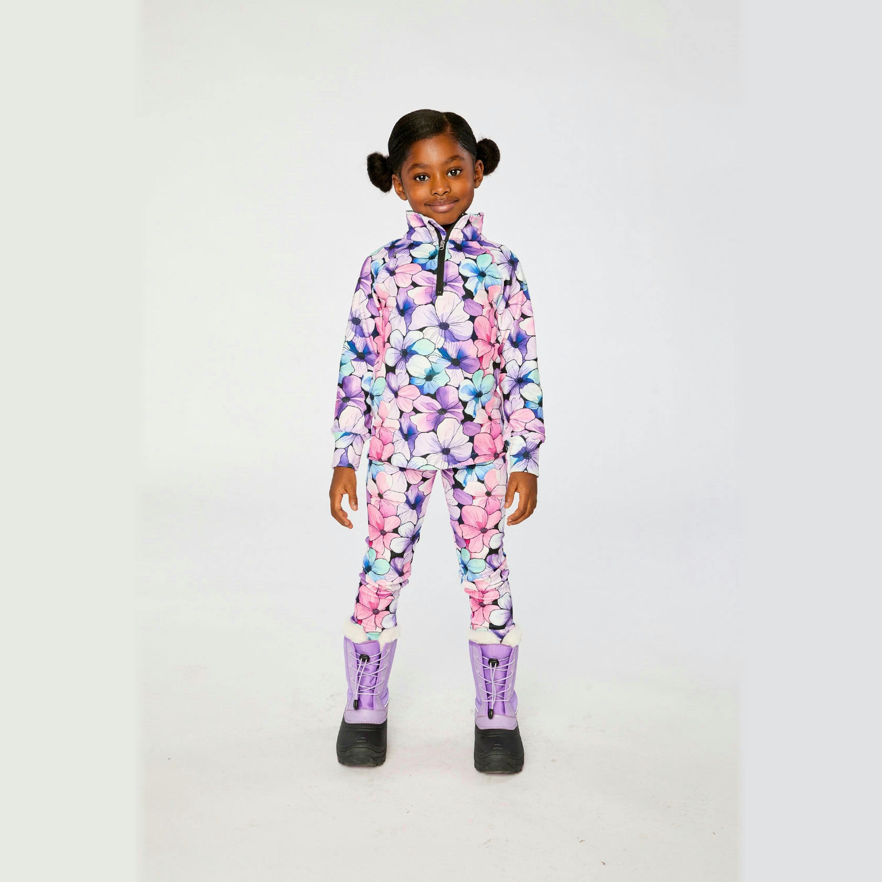 Two Piece Thermal Underwear Purple Floral Print , view 4 of 6