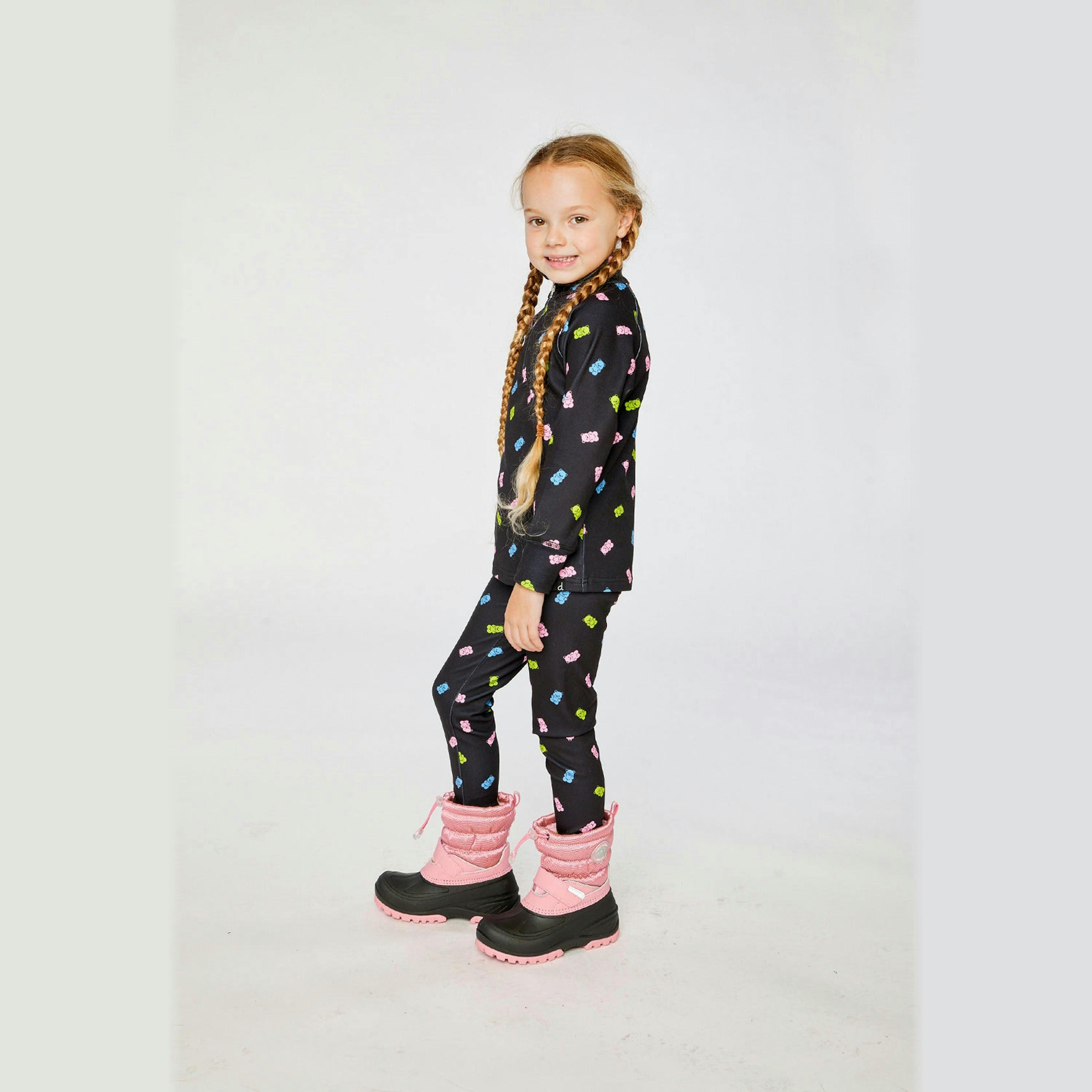Two Piece Thermal Underwear Black Printed Gummy Bears , view 3 of 4