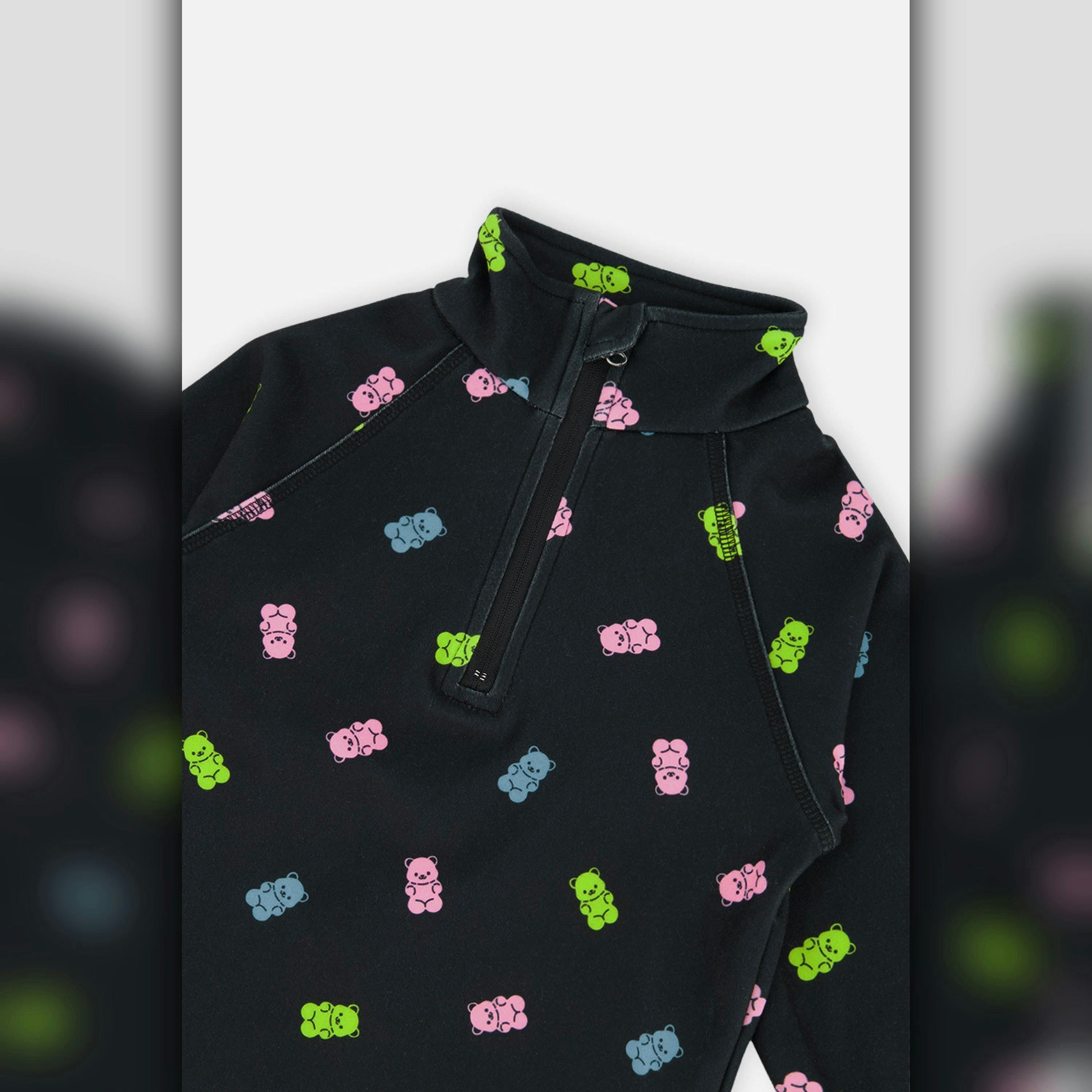 Two Piece Thermal Underwear Black Printed Gummy Bears , view 4 of 4