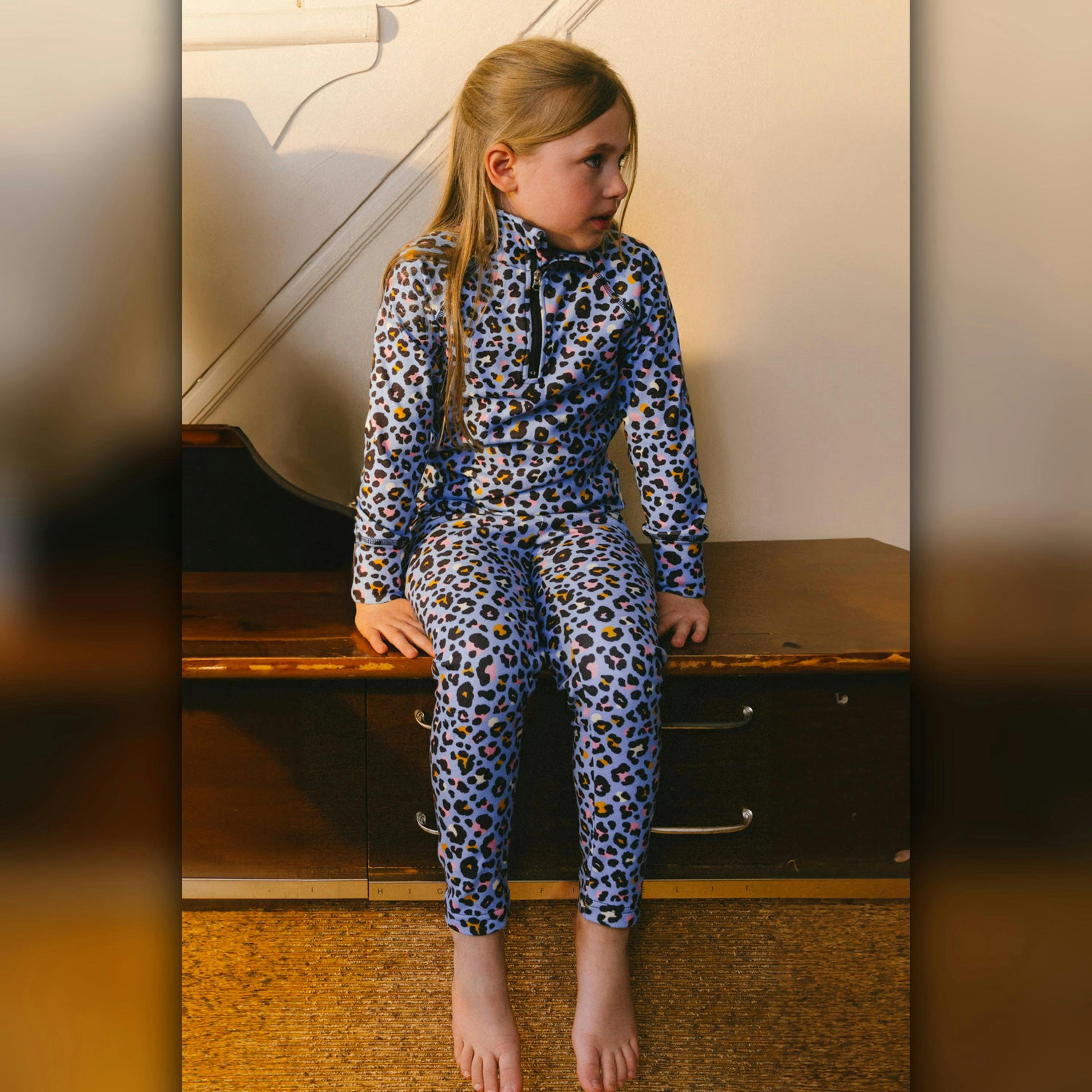 Two Piece Thermal Underwear Blue Leopard Print , view 2 of 6