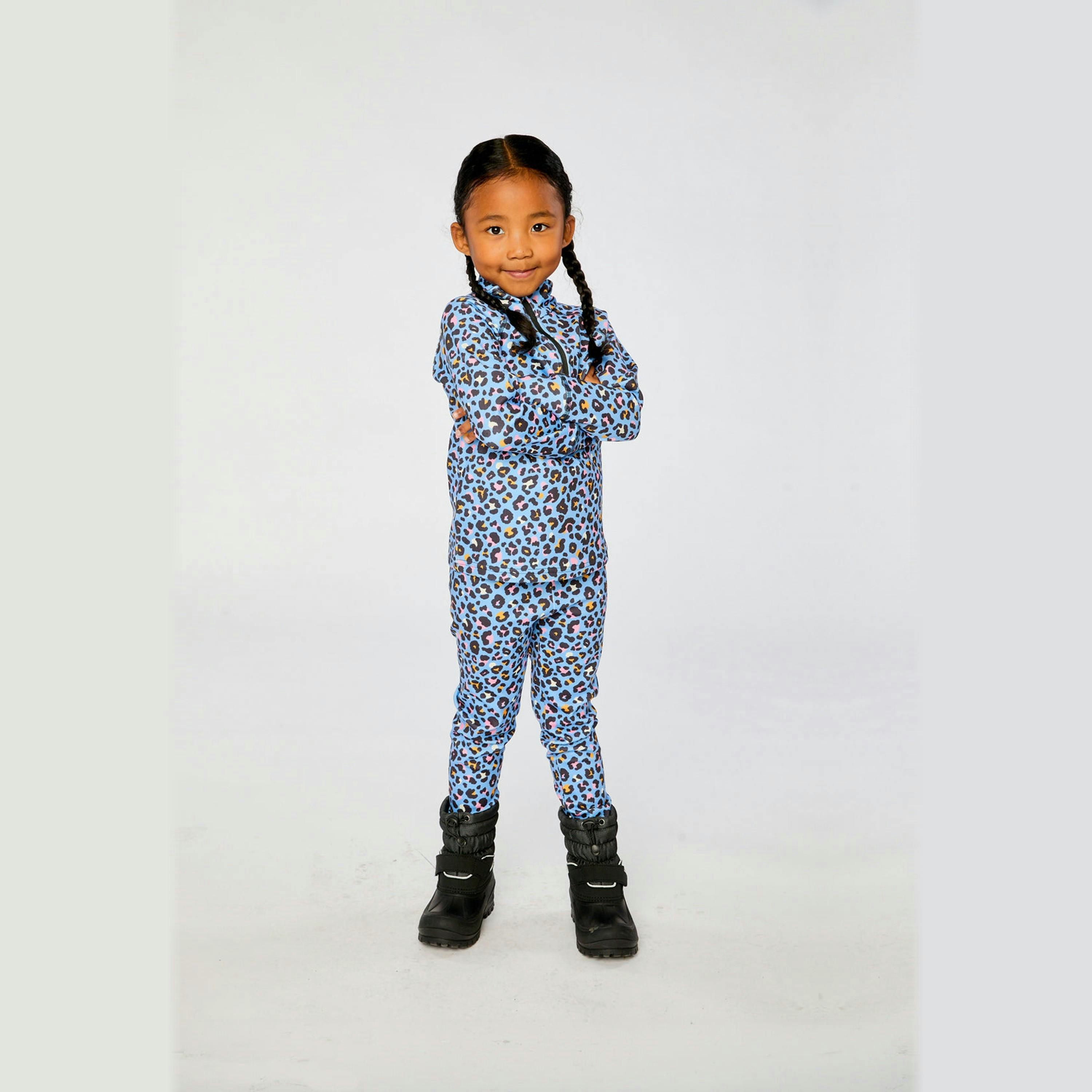 Two Piece Thermal Underwear Blue Leopard Print , view 4 of 6