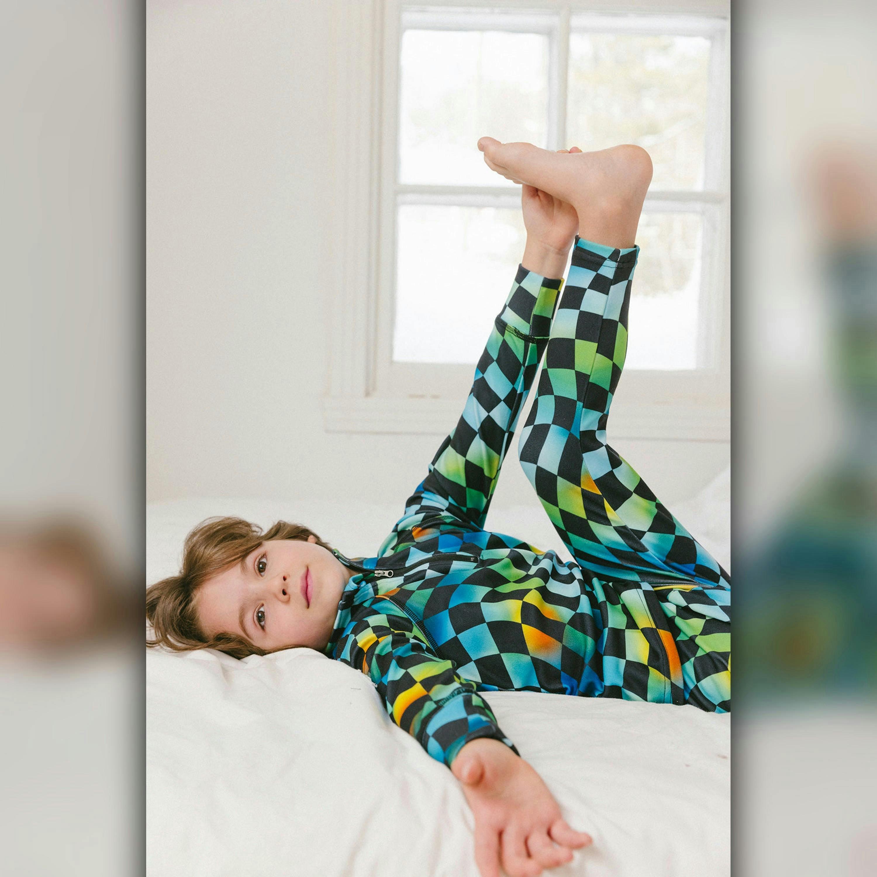 Two Piece Thermal Underwear Blue Checkered Print , view 3 of 6