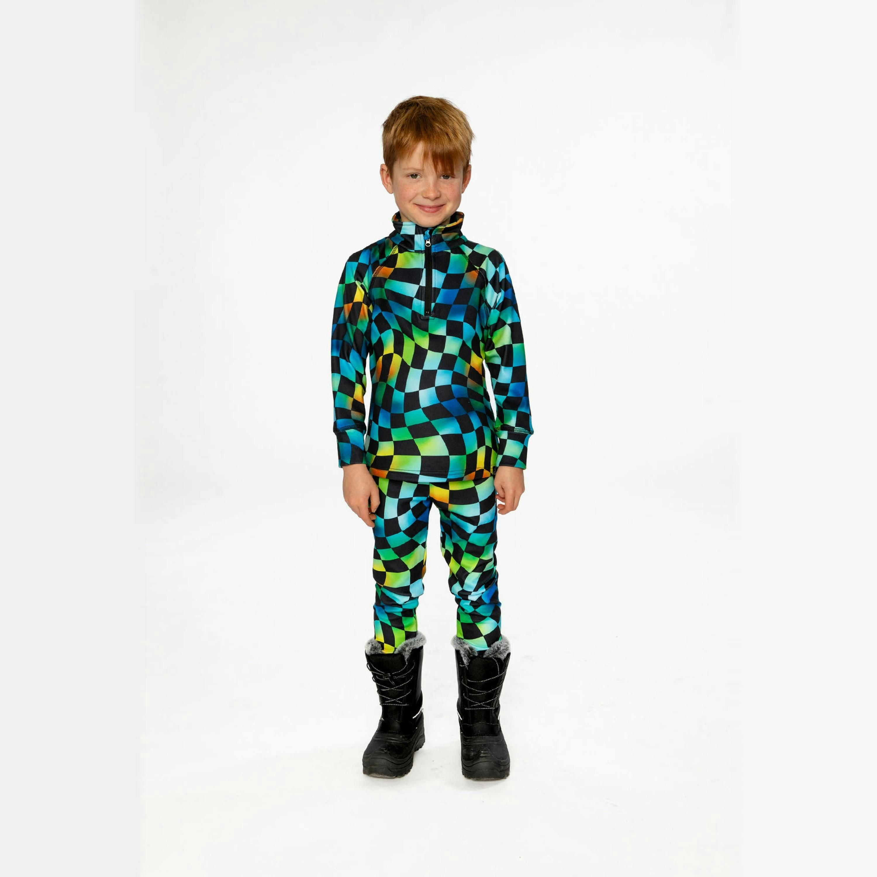 Two Piece Thermal Underwear Blue Checkered Print , view 4 of 6