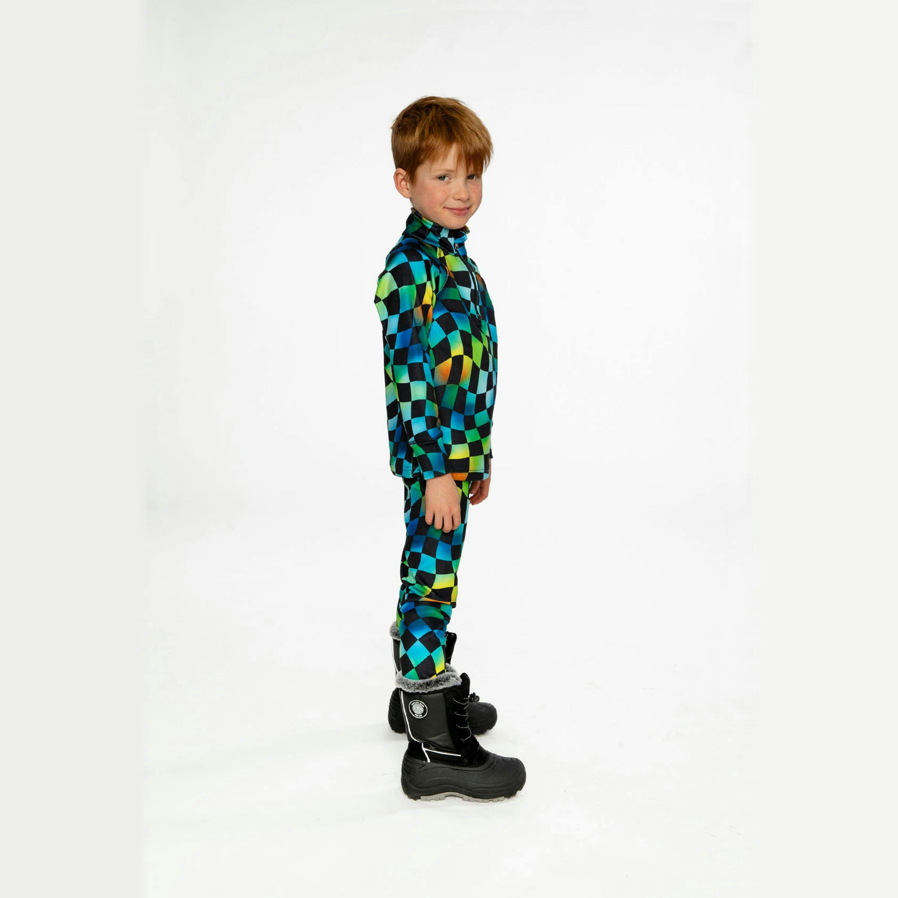 Two Piece Thermal Underwear Blue Checkered Print , view 5 of 6