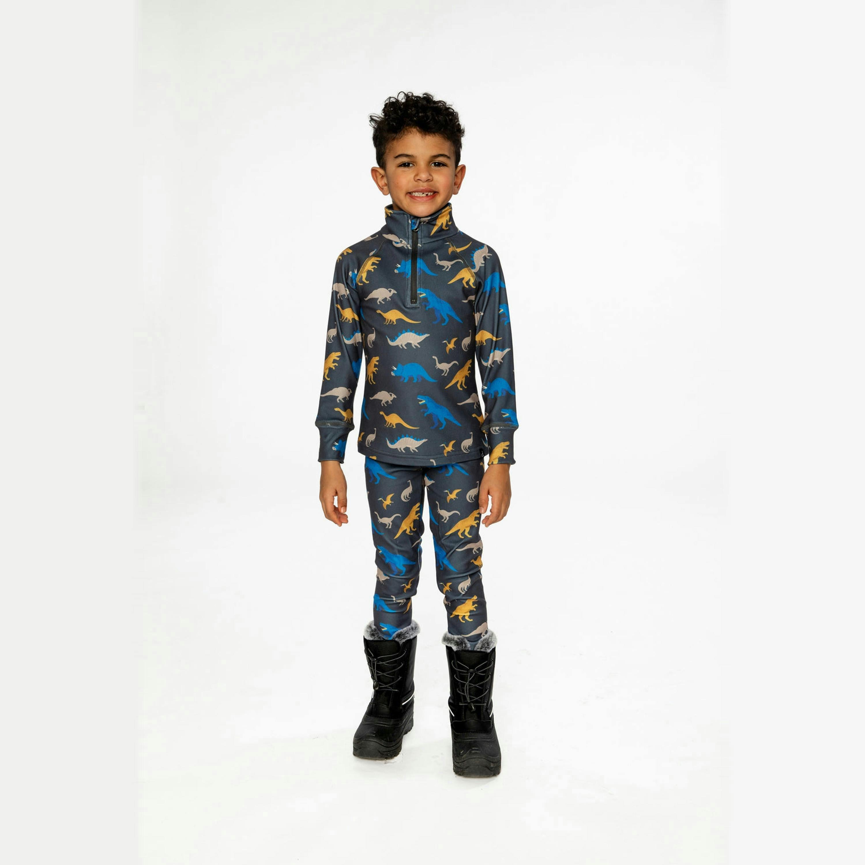 Two Piece Thermal Underwear Grey And Blue Dinosaur Print , view 3 of 6