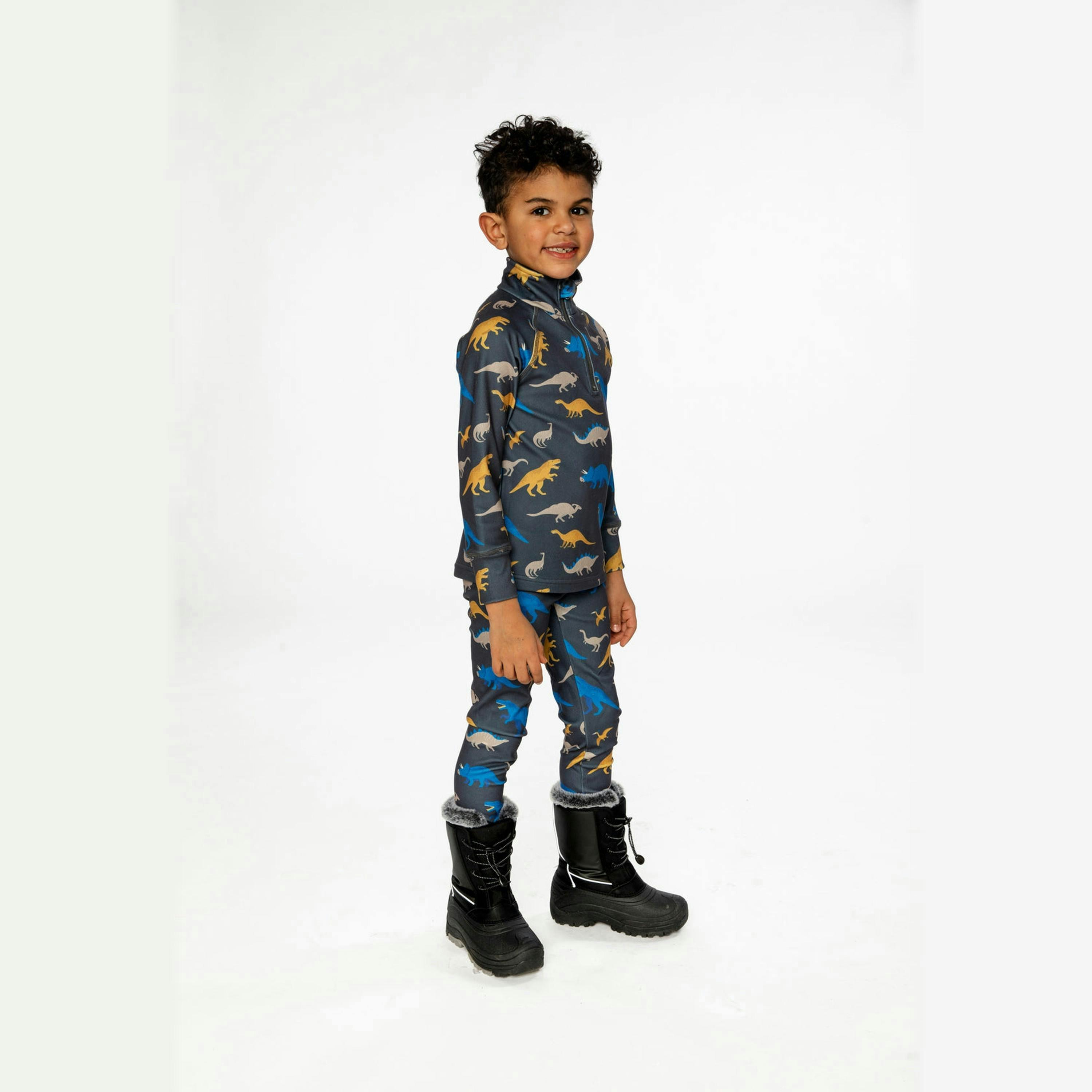 Two Piece Thermal Underwear Grey And Blue Dinosaur Print , view 4 of 6