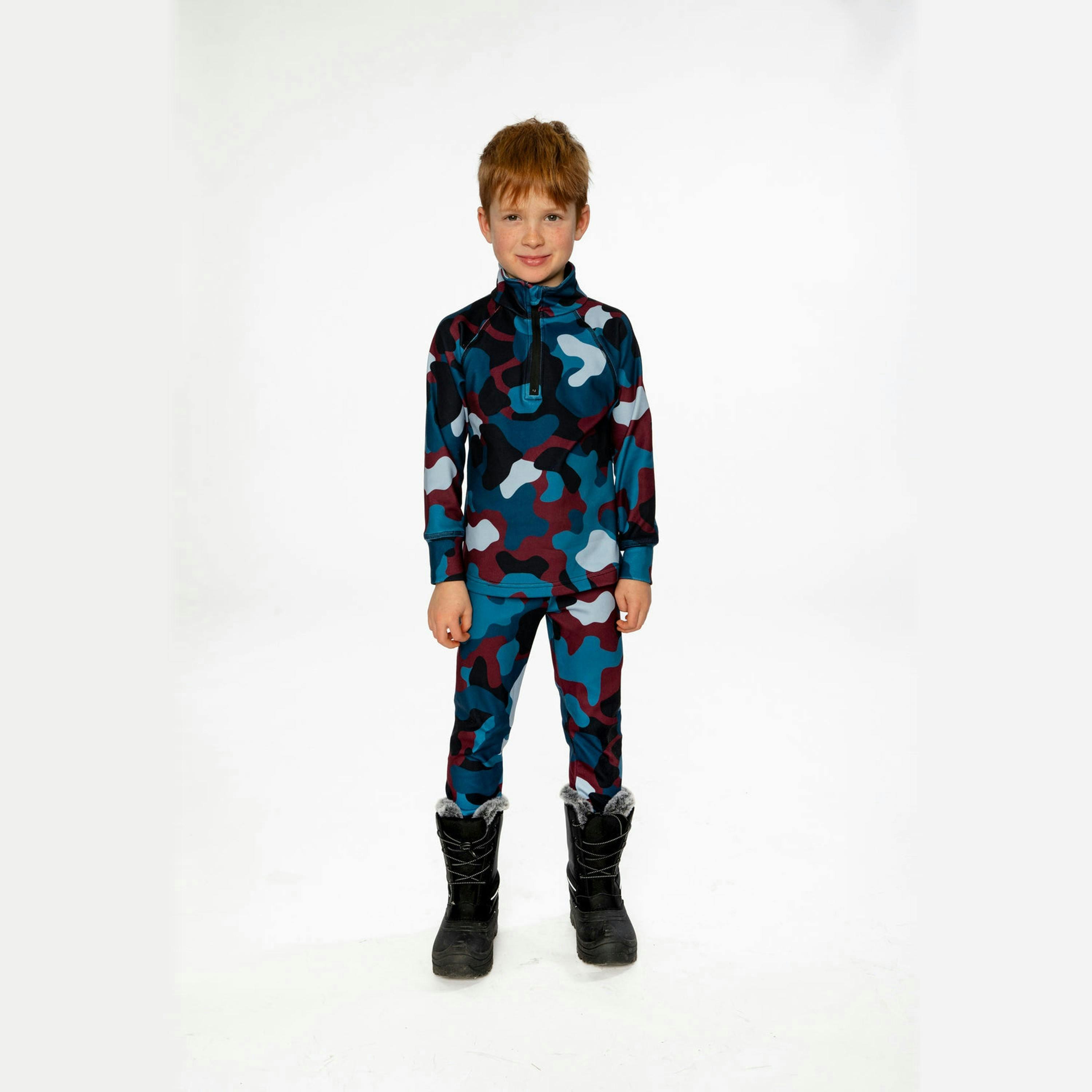 Two Piece Thermal Underwear Blue And Red Camouflage Print , view 2 of 4