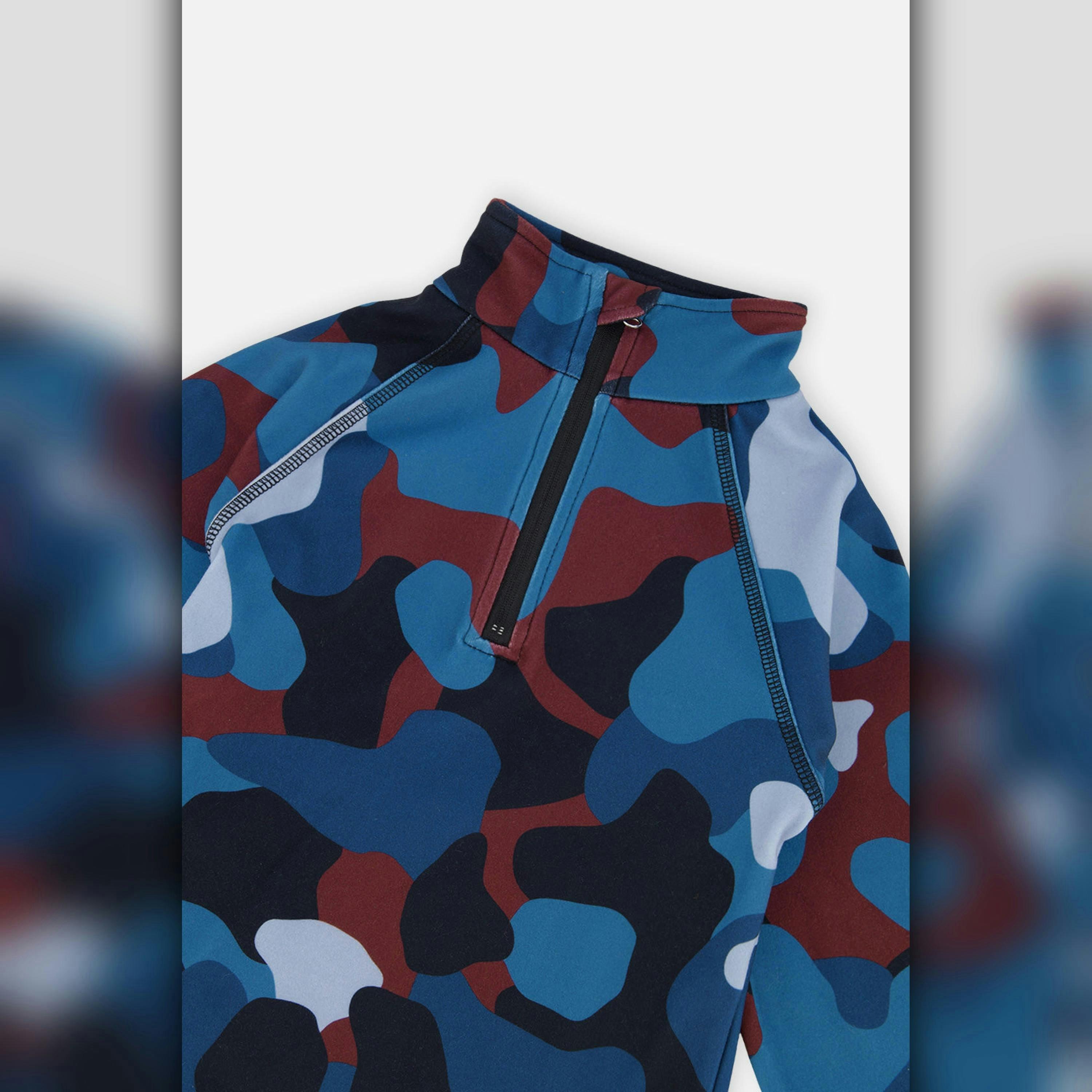 Two Piece Thermal Underwear Blue And Red Camouflage Print , view 4 of 4