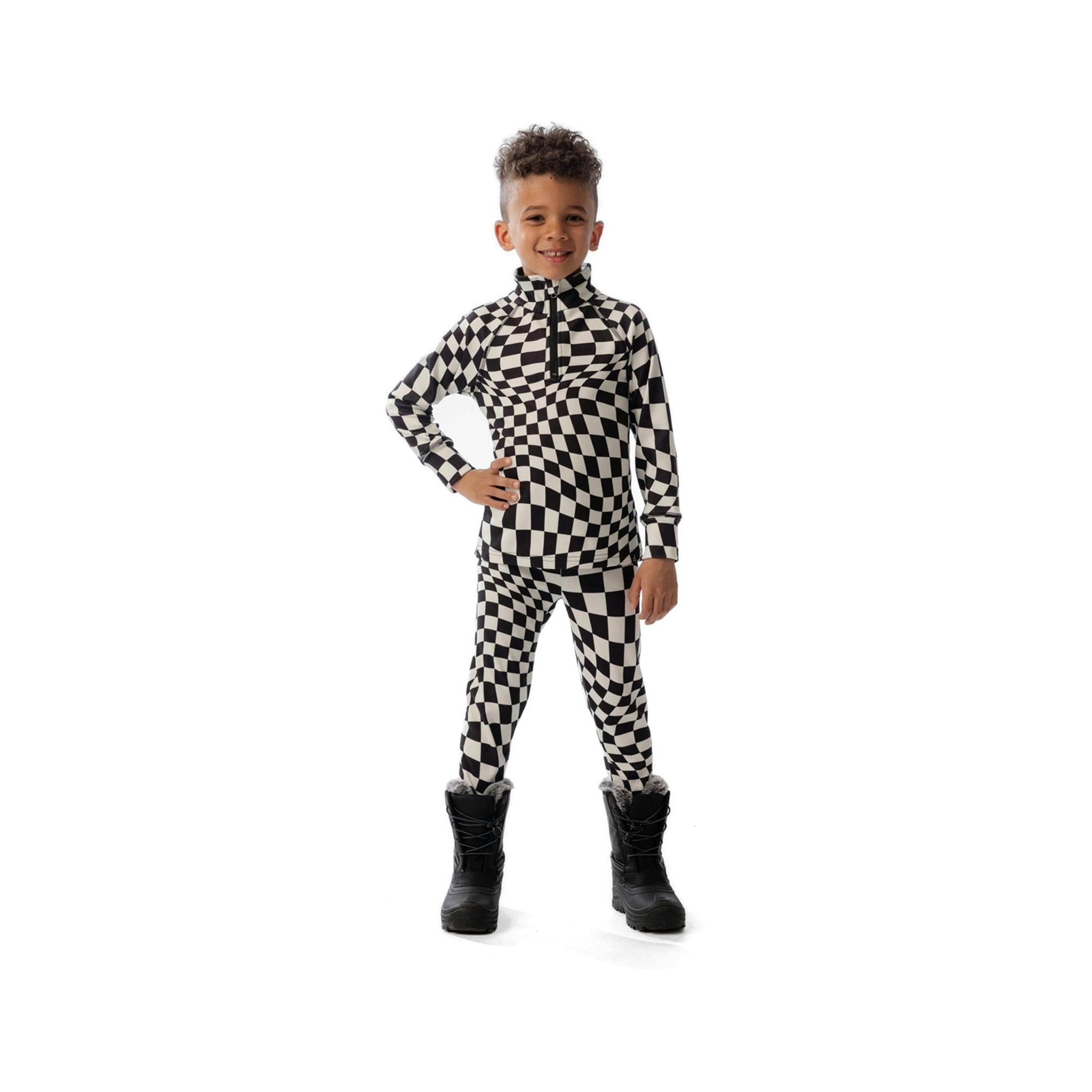 Two Piece Thermal Underwear White Checkered Print , view 2 of 4
