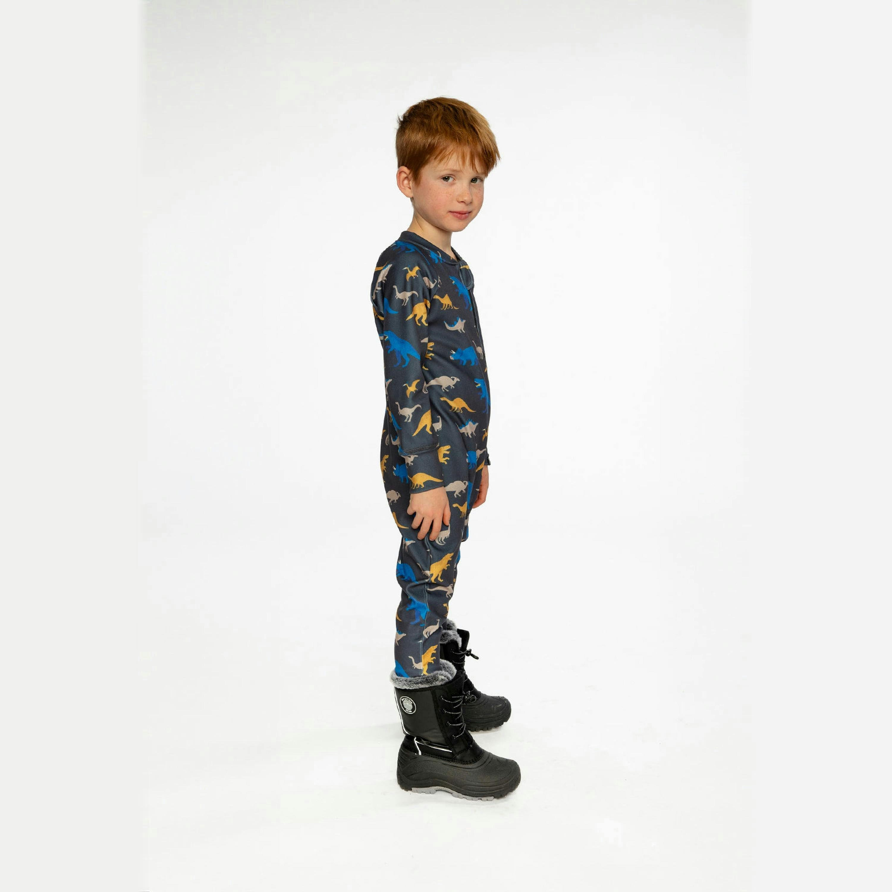 One Piece Thermal Underwear Grey And Blue Dinosaur Print , view 3 of 4
