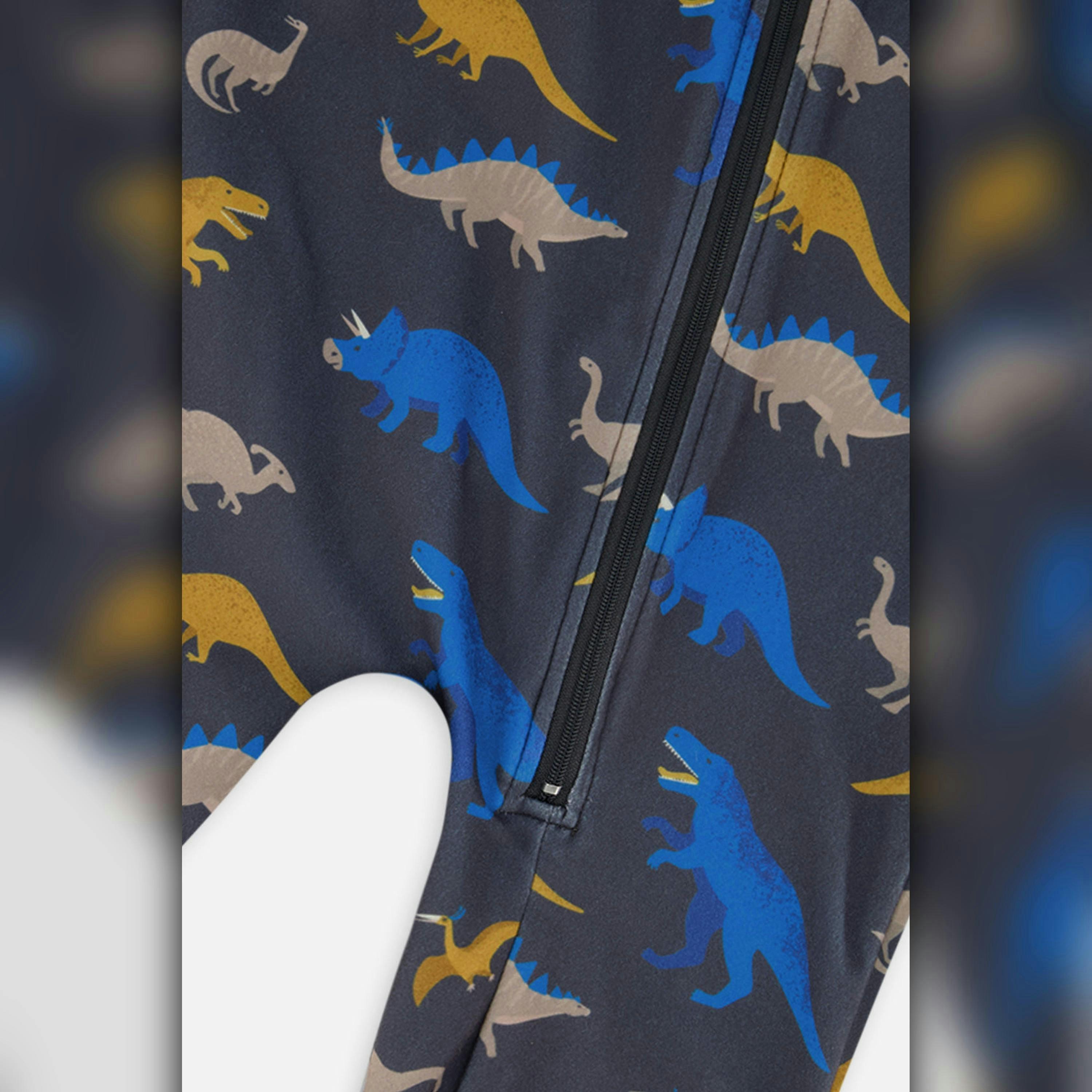 One Piece Thermal Underwear Grey And Blue Dinosaur Print , view 4 of 4