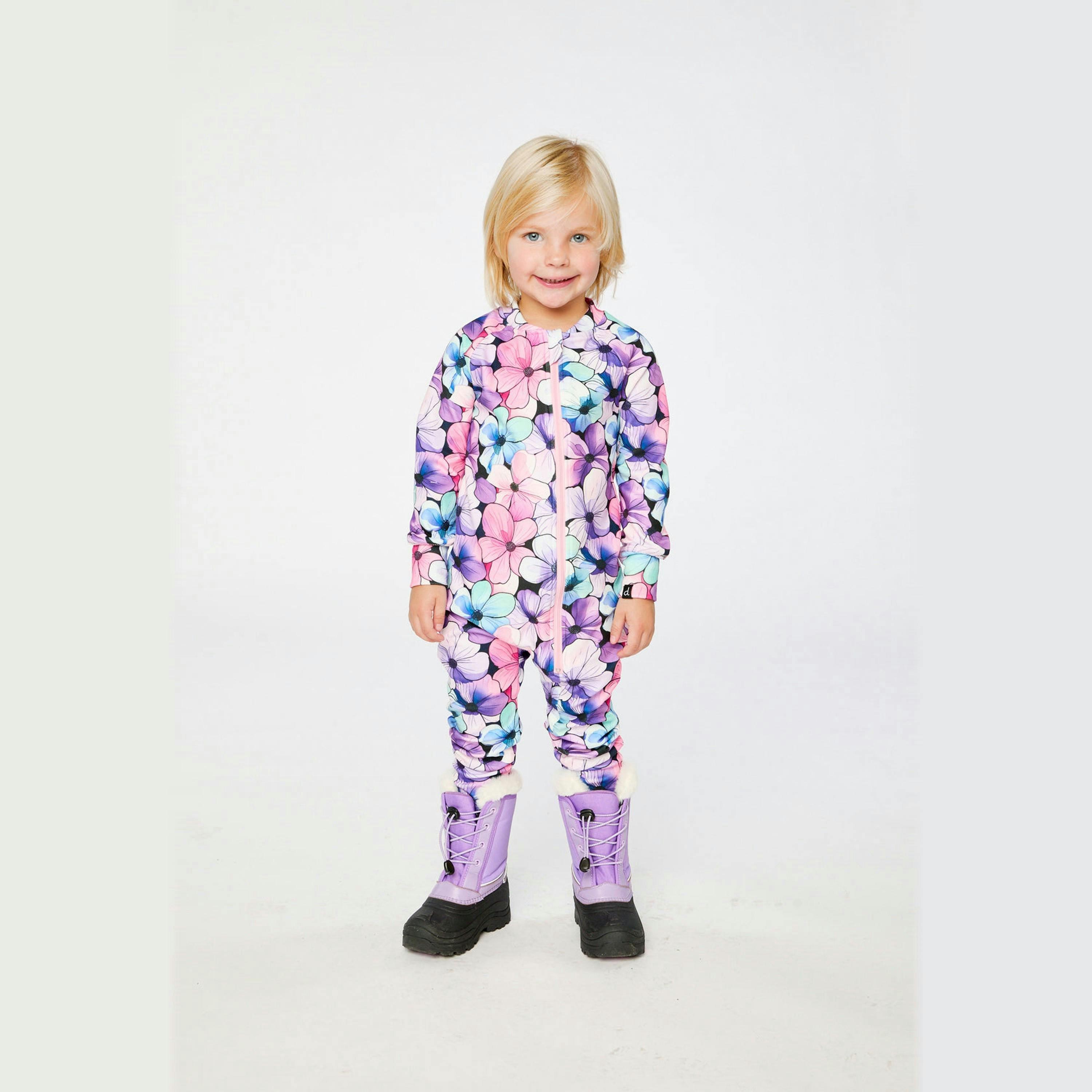 One Piece Thermal Underwear Purple Floral Print , view 2 of 4
