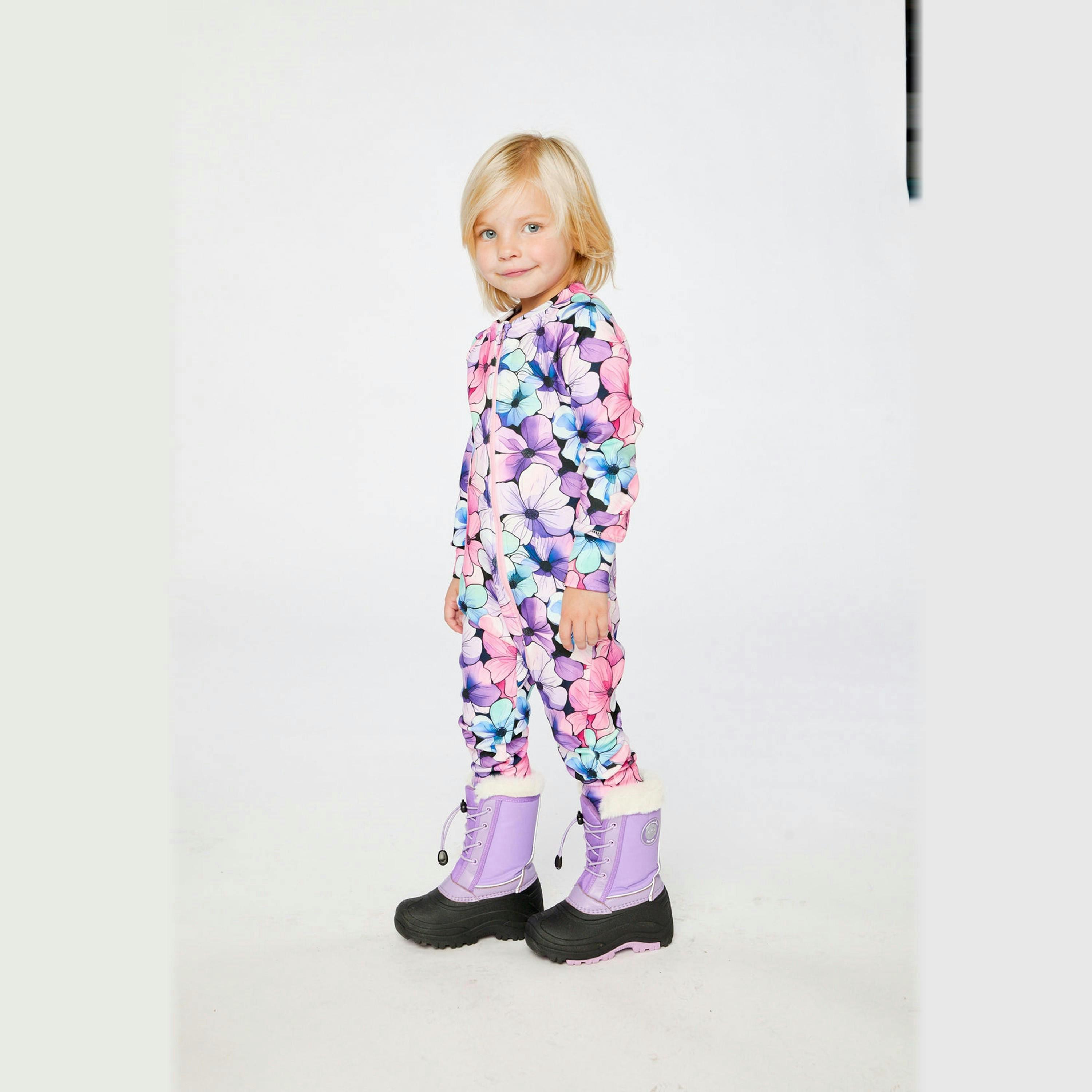 One Piece Thermal Underwear Purple Floral Print , view 3 of 4