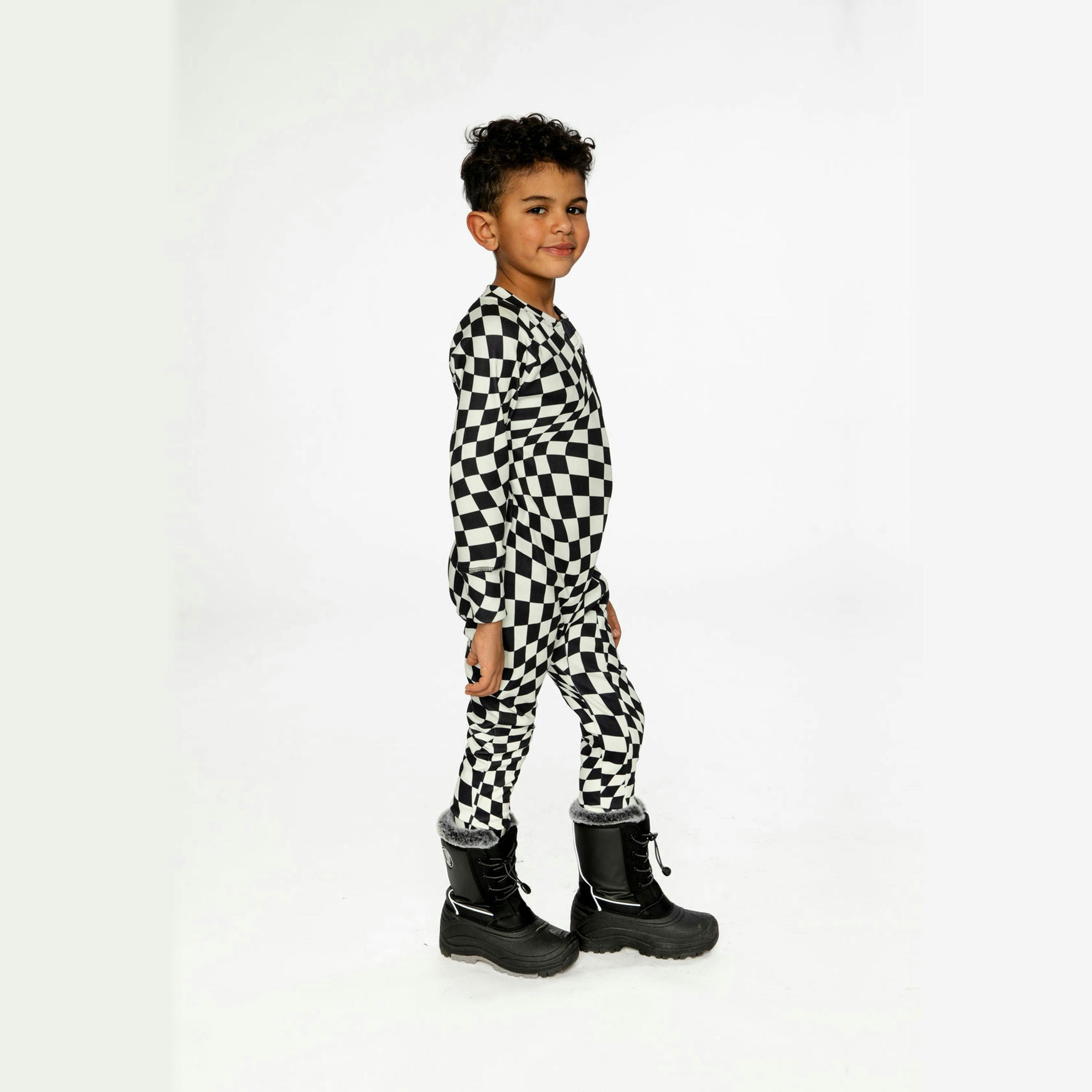 One Piece Thermal Underwear White Checkered Print , view 3 of 4