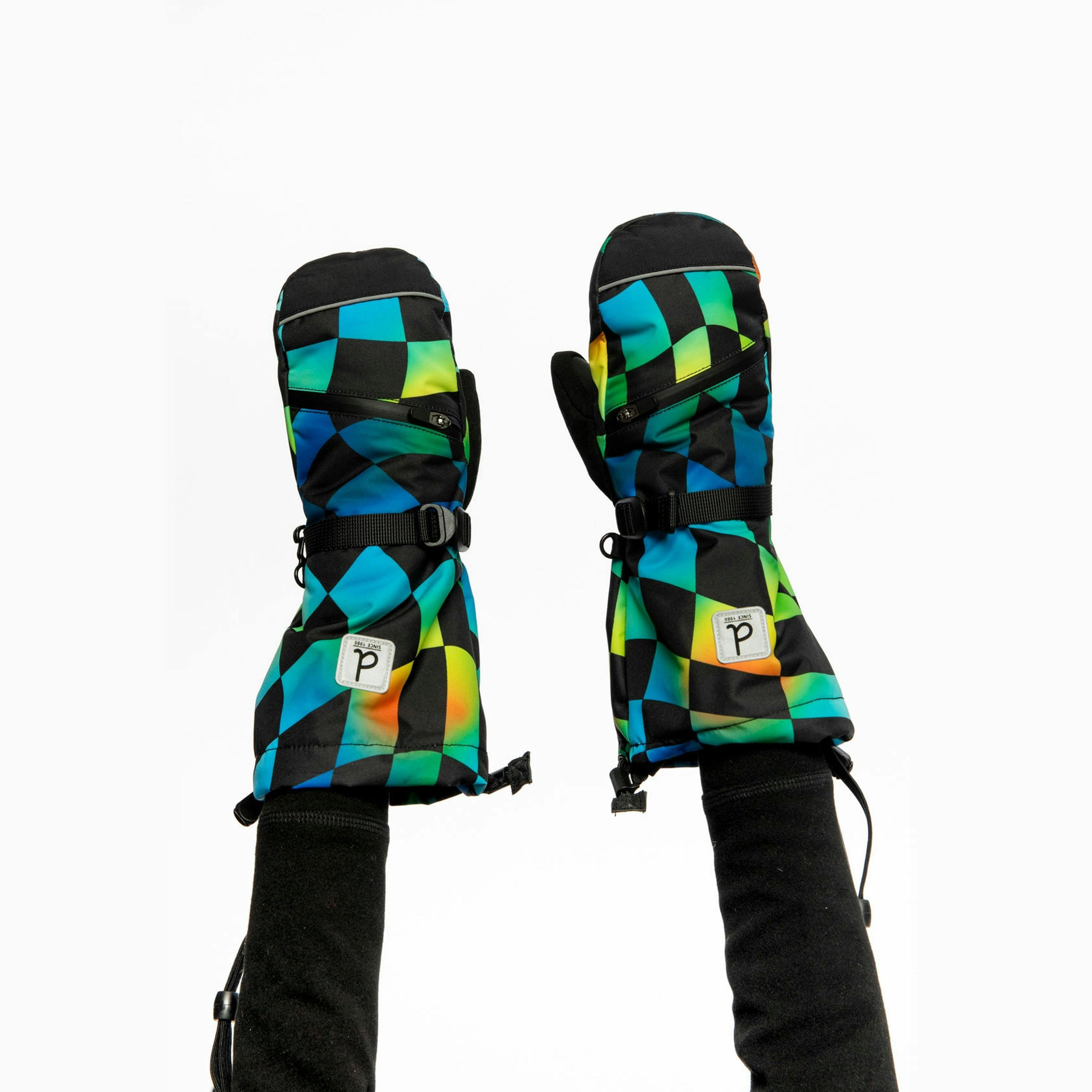 Teknik Winter Mittens Blue Checkered Print , view 2 of 6
