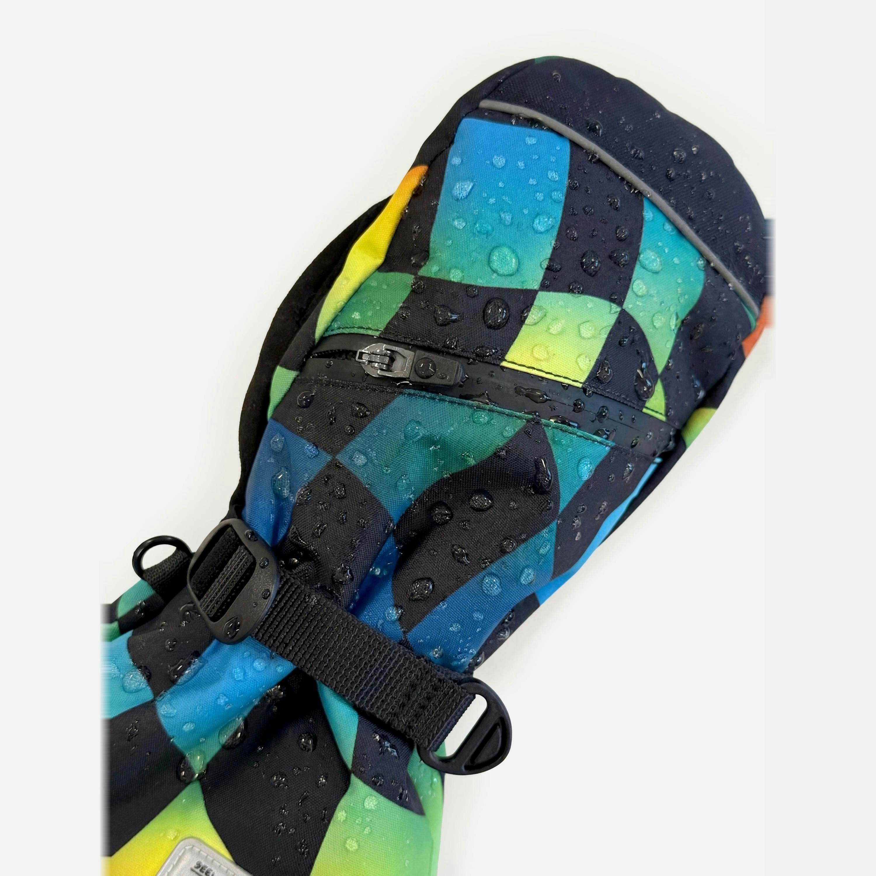 Teknik Winter Mittens Blue Checkered Print , view 3 of 6