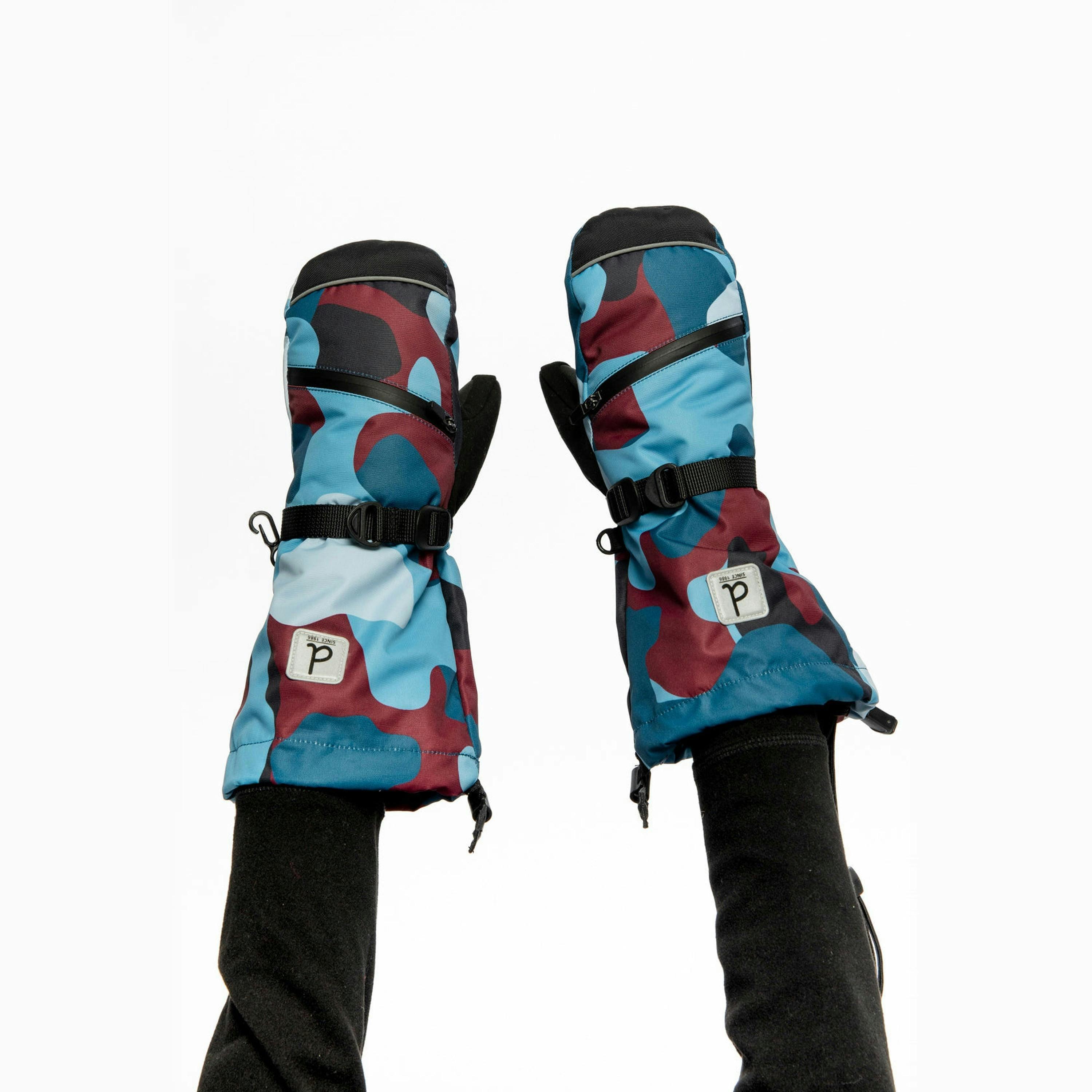 Teknik Winter Mittens Blue And Red Camouflage , view 2 of 6