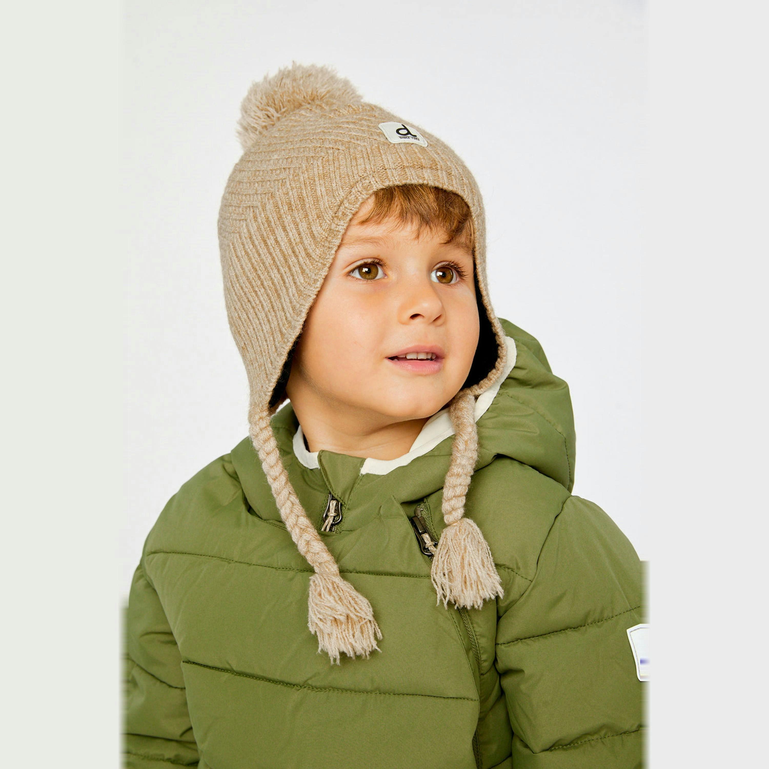 Winter Peruvian Knit Hat With Pompom Taupe , view 3 of 5