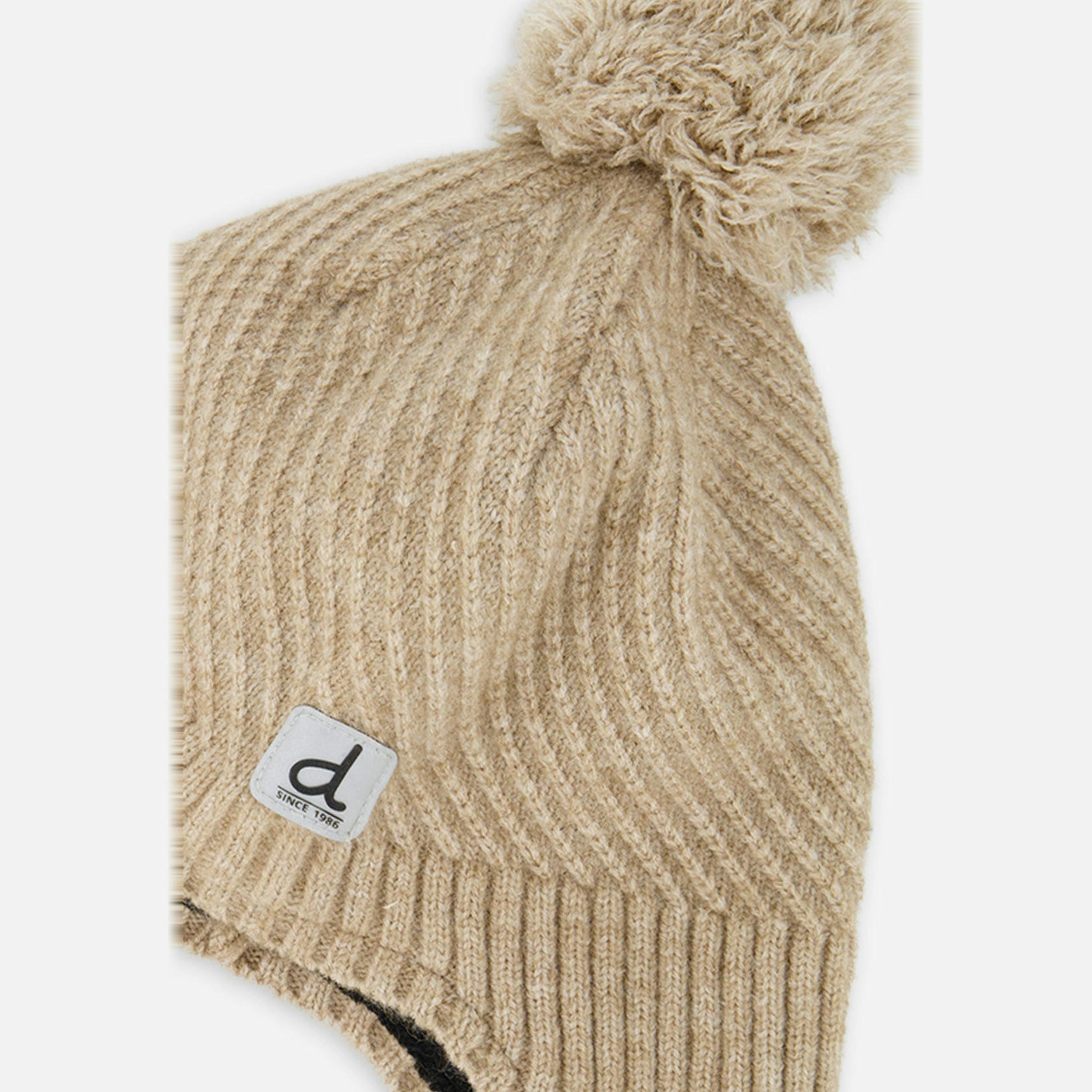 Winter Peruvian Knit Hat With Pompom Taupe , view 5 of 5