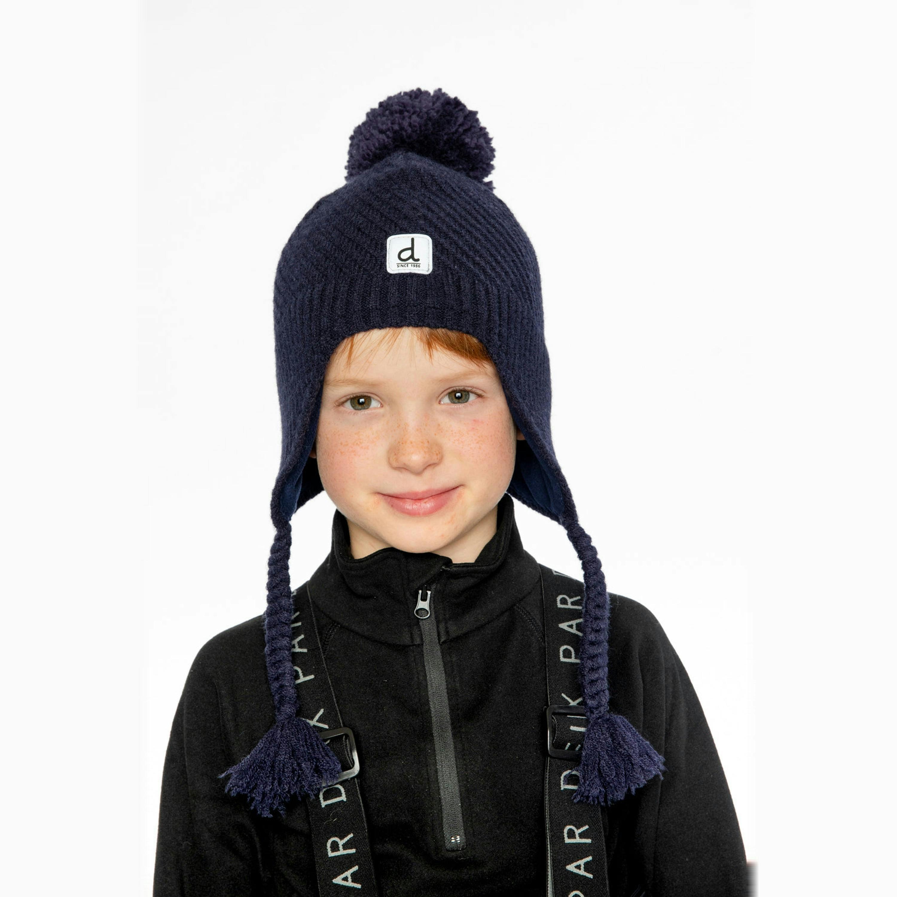 Winter Peruvian Knit Hat With Pompom Navy Blue , view 2 of 3