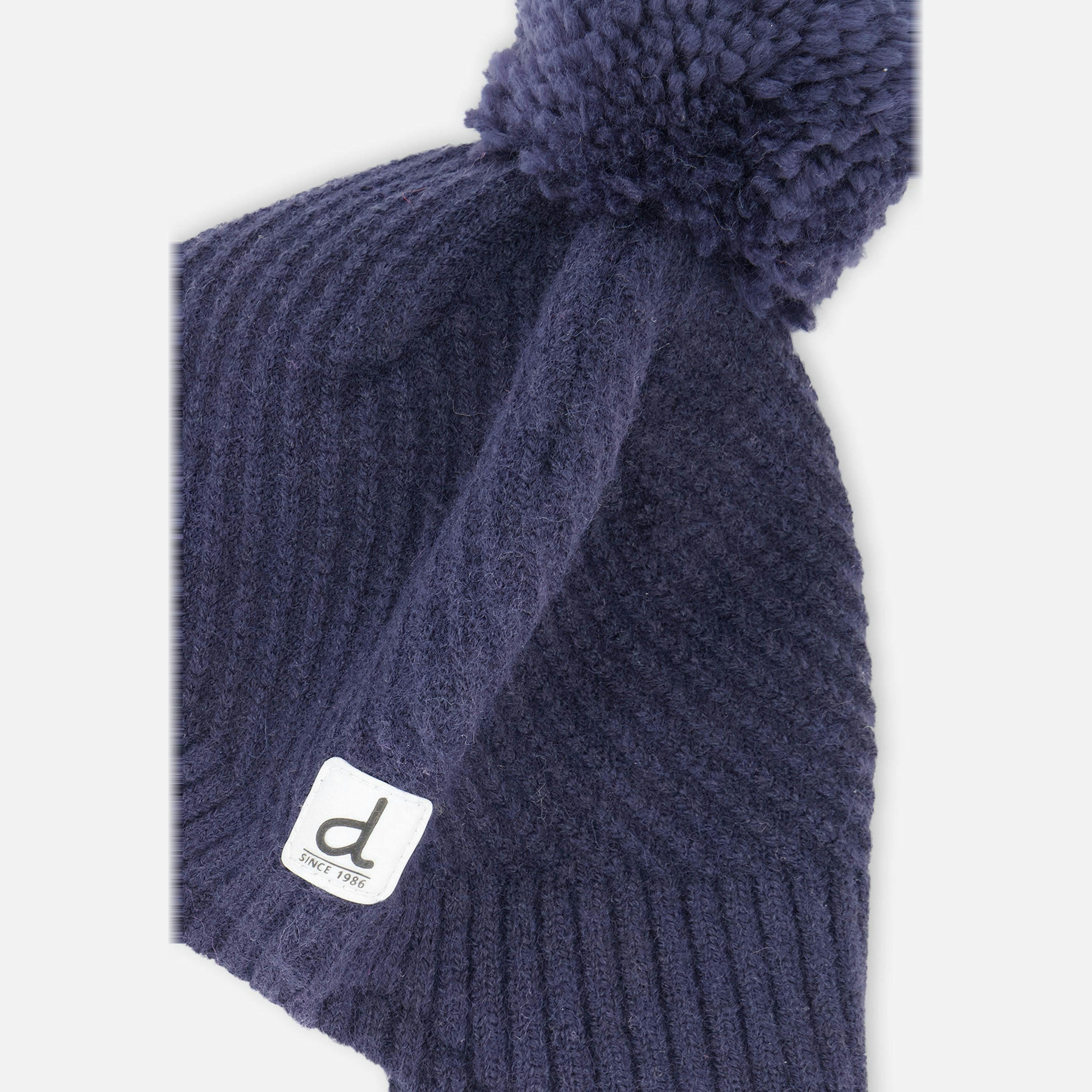Winter Peruvian Knit Hat With Pompom Navy Blue , view 3 of 3