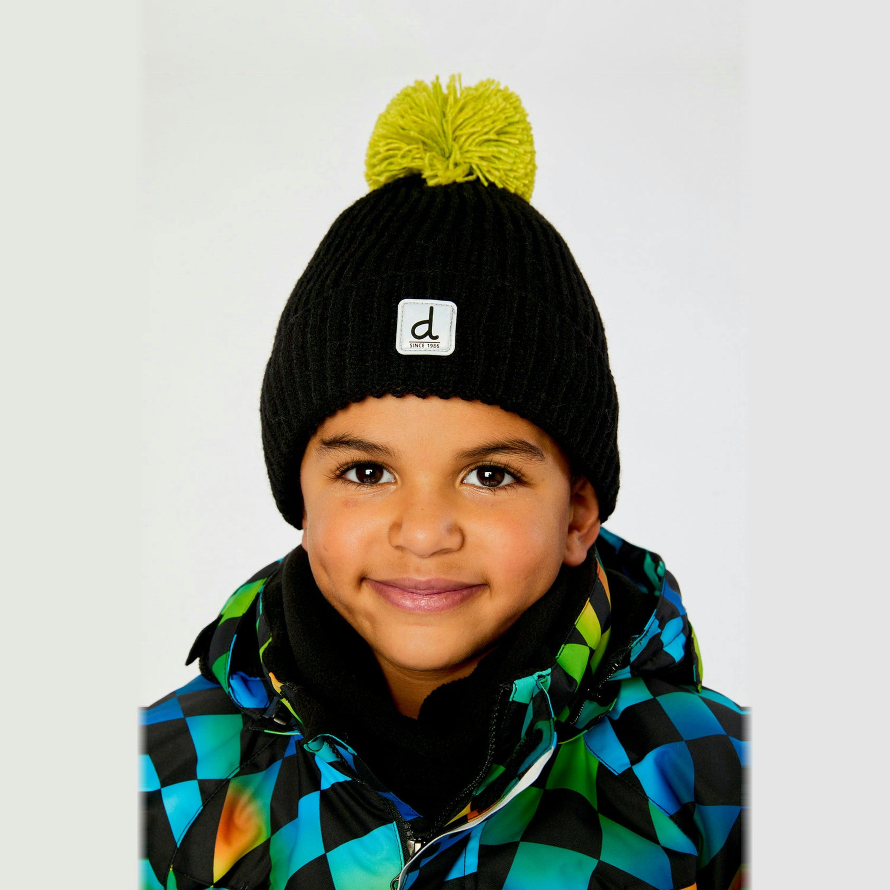 Winter Knit Hat With Pompom Black And Green , view 2 of 3