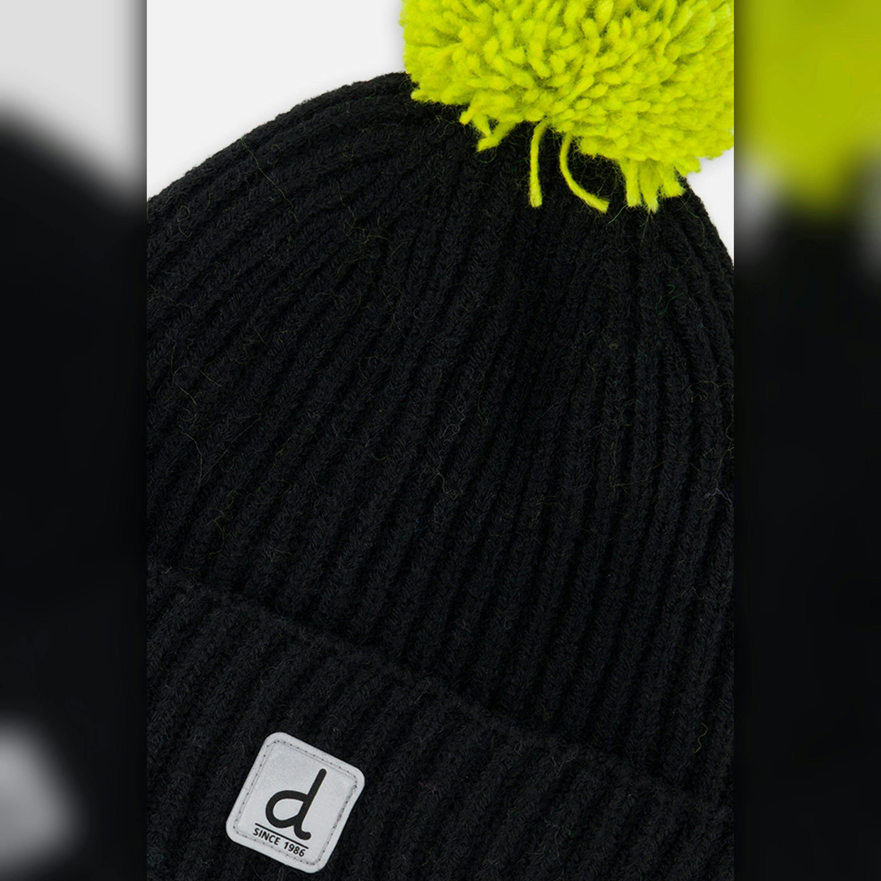 Winter Knit Hat With Pompom Black And Green , view 3 of 3