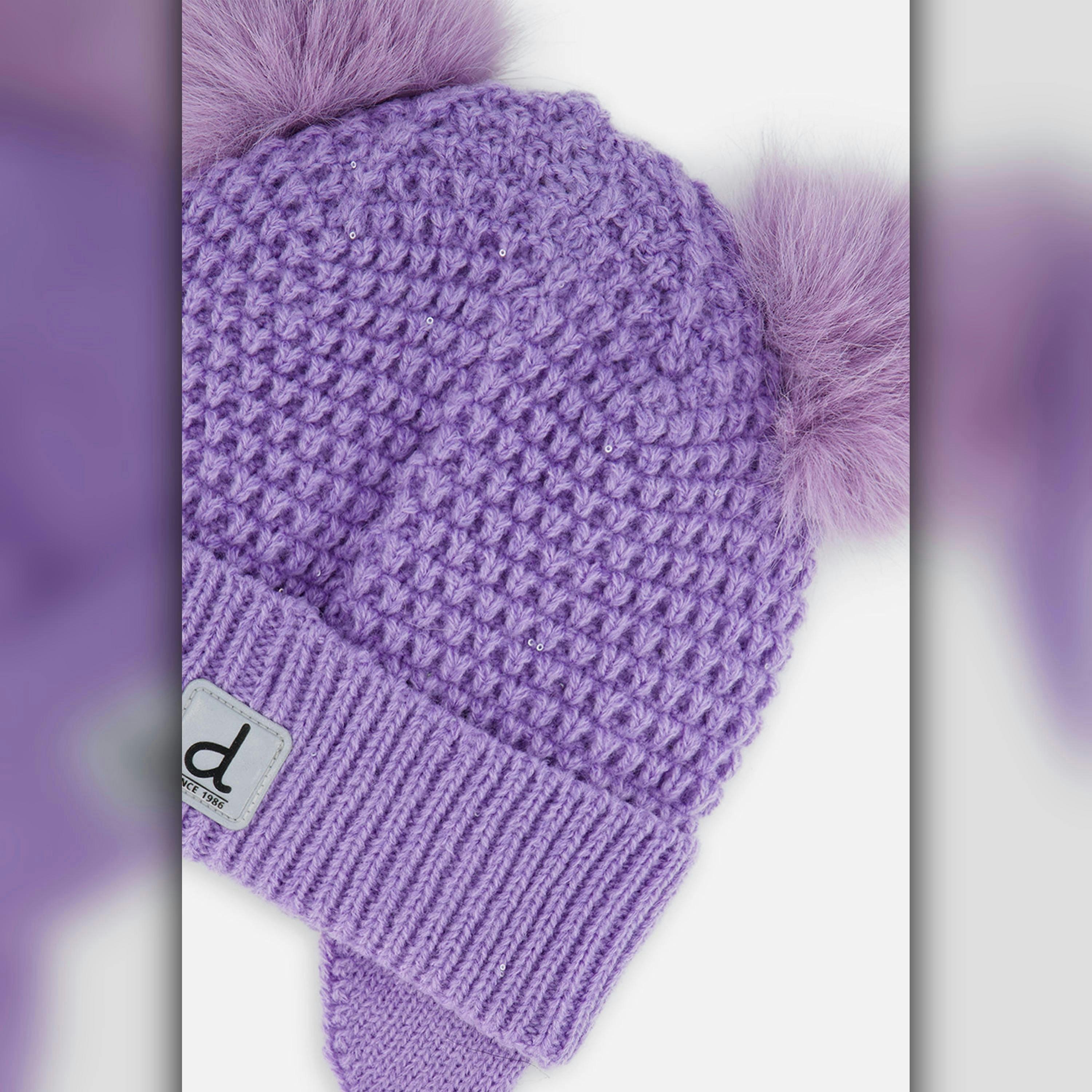 Baby Winter Knit Hat with Ears Violet , view 2 of 2