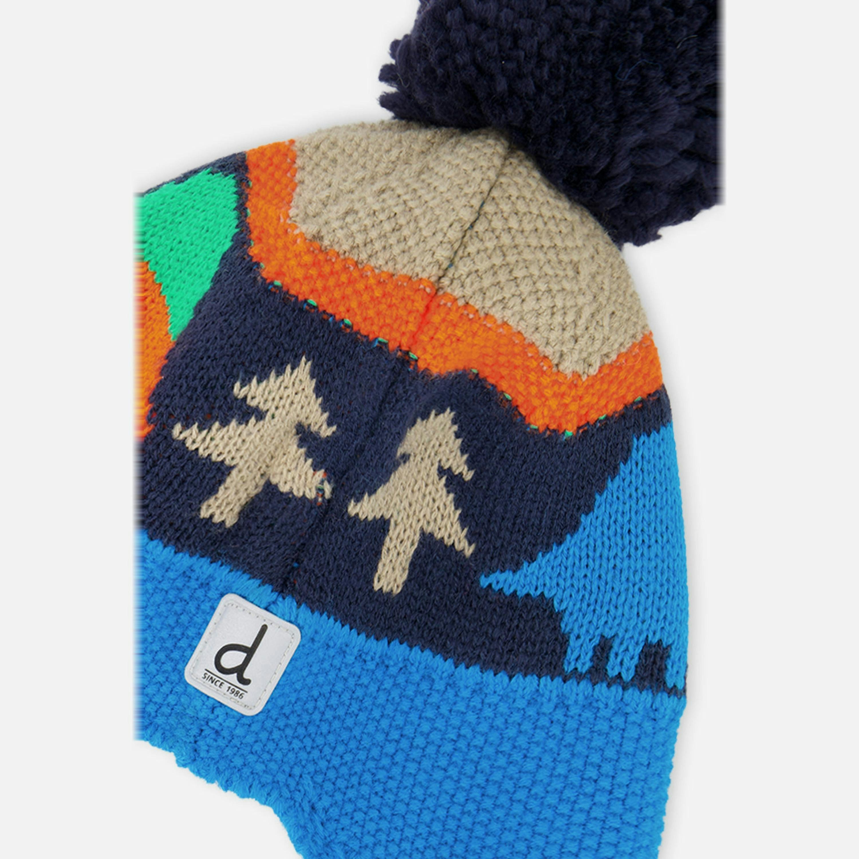 Winter Peruvian Knit Hat With Pompom Blue Dinosaur Print , view 4 of 4